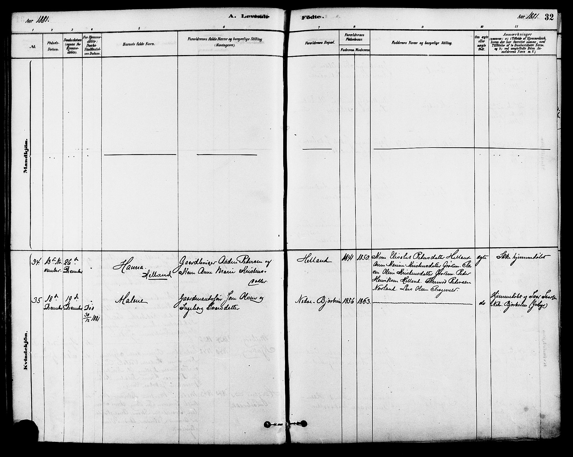 Strand sokneprestkontor, SAST/A-101828/H/Ha/Haa/L0009: Parish register (official) no. A 9, 1877-1908, p. 32