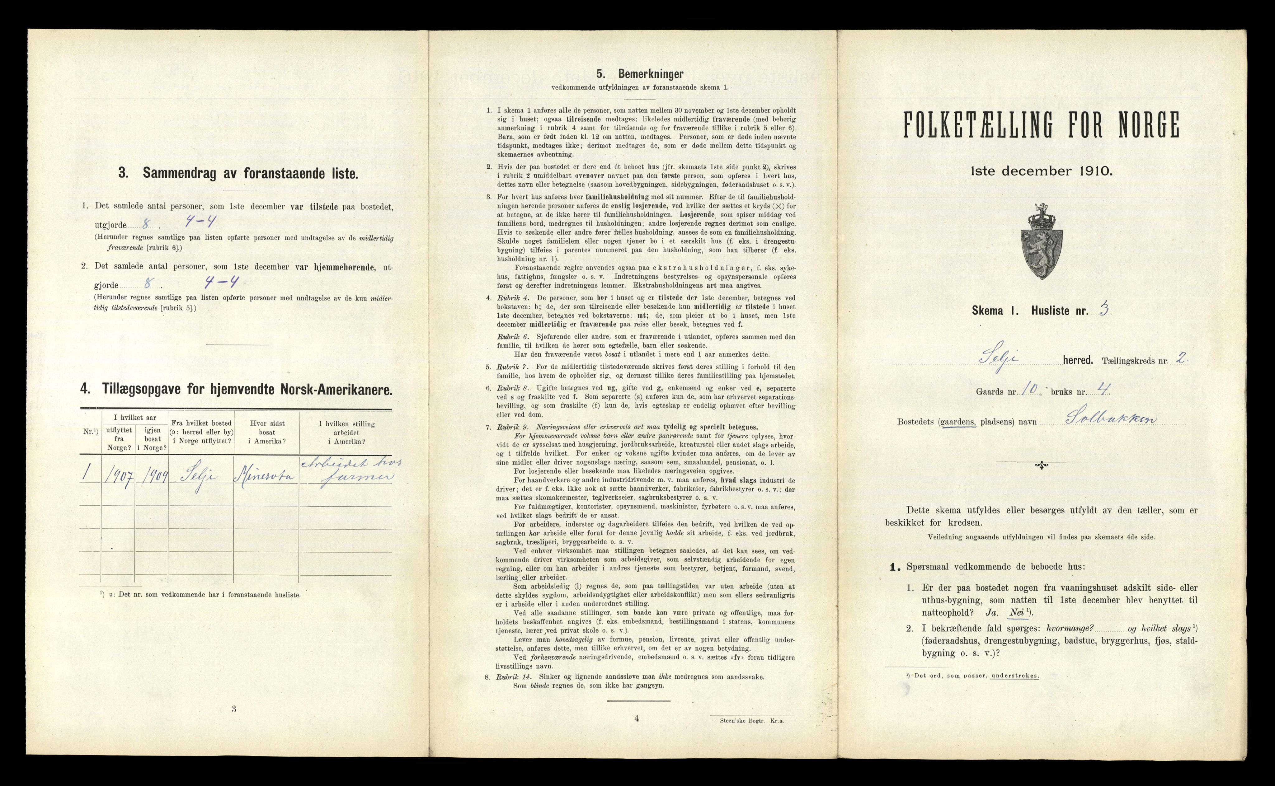 RA, 1910 census for Selje, 1910, p. 132