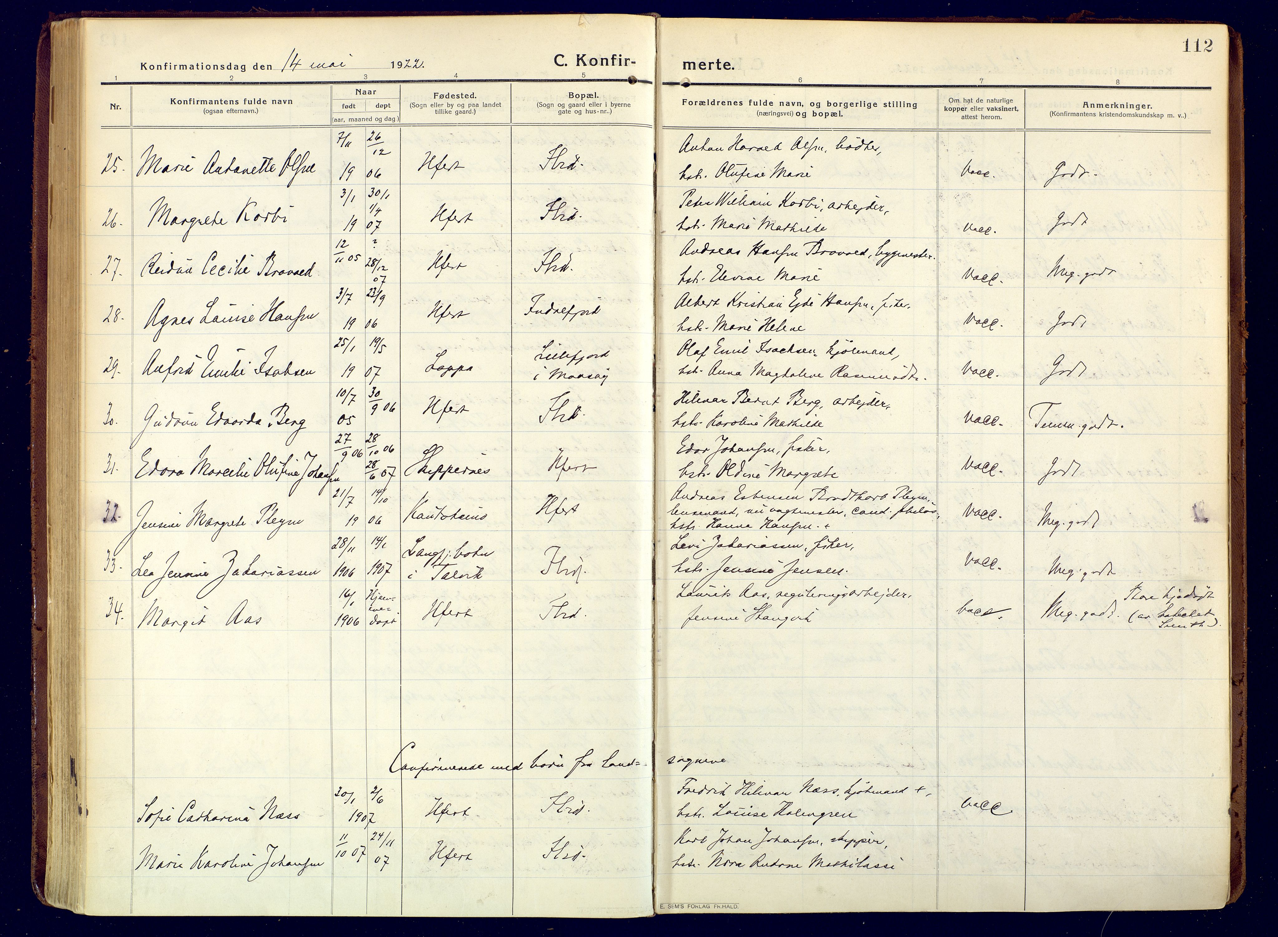 Hammerfest sokneprestkontor, SATØ/S-1347/H/Ha/L0015.kirke: Parish register (official) no. 15, 1916-1923, p. 112