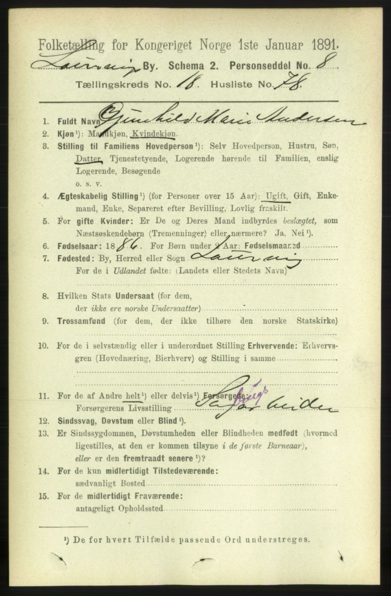 RA, 1891 census for 0707 Larvik, 1891, p. 13883