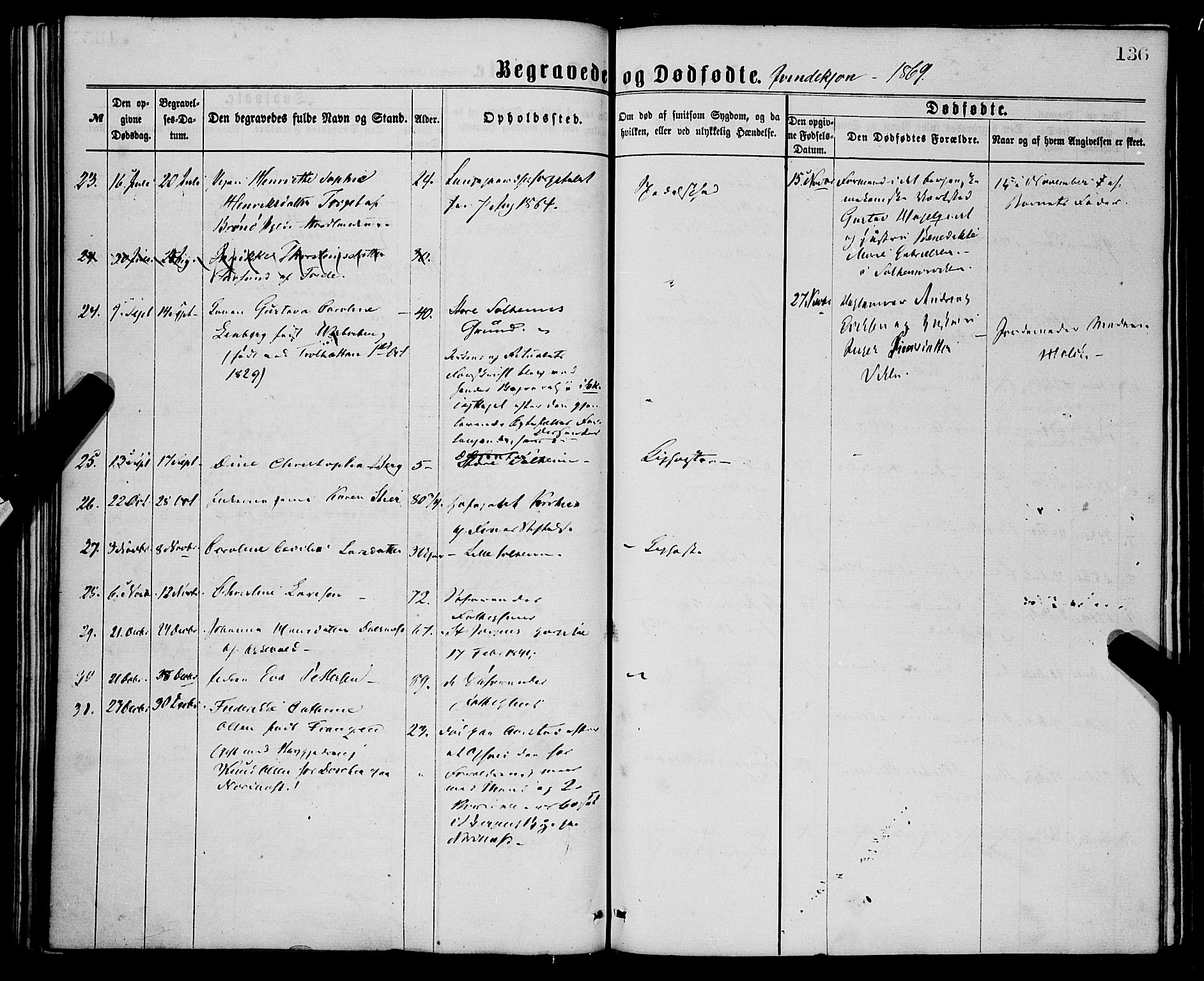 St. Jørgens hospital og Årstad sokneprestembete, AV/SAB-A-99934: Parish register (official) no. A 11, 1864-1886, p. 136