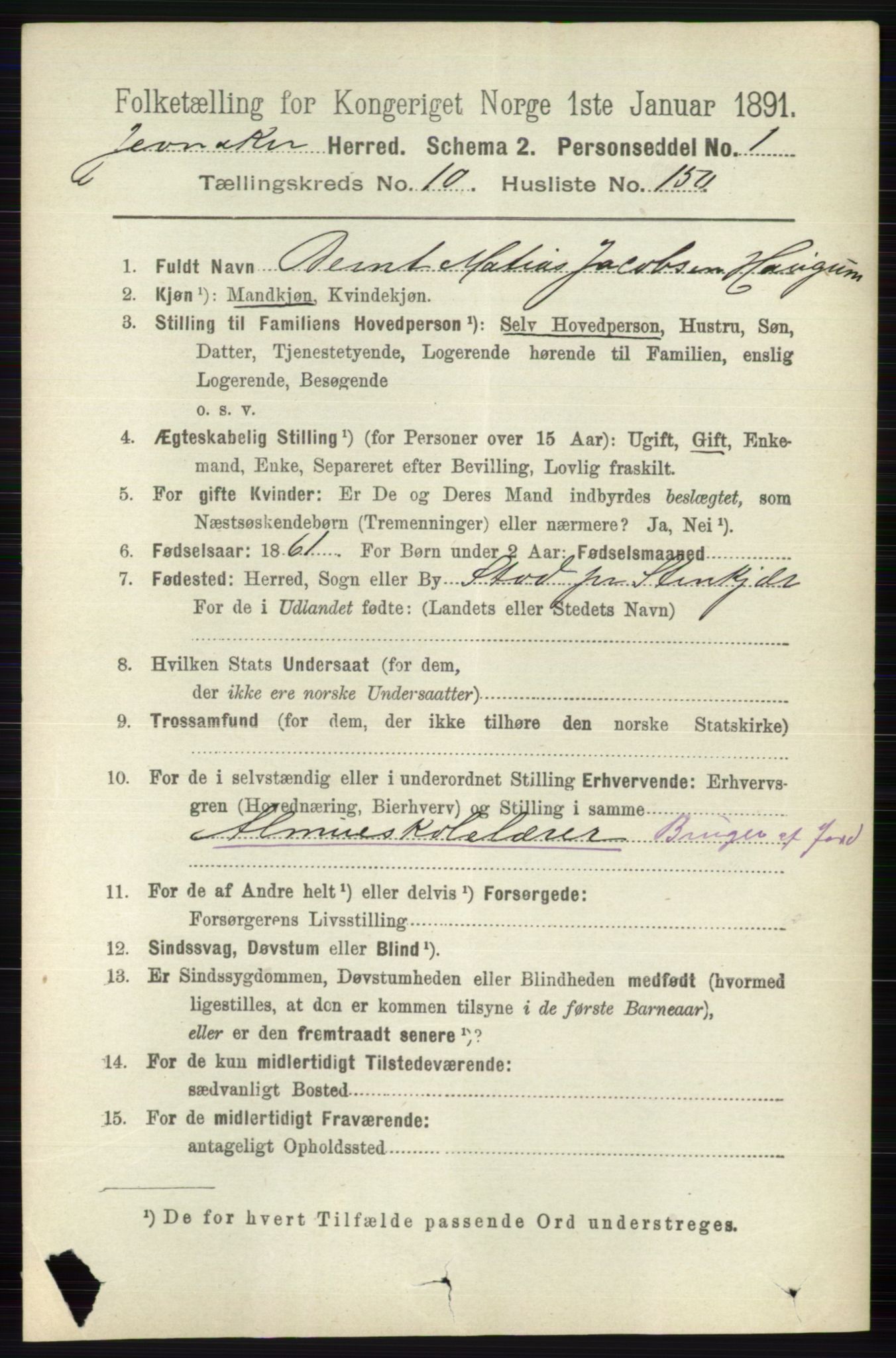 RA, 1891 census for 0532 Jevnaker, 1891, p. 6798