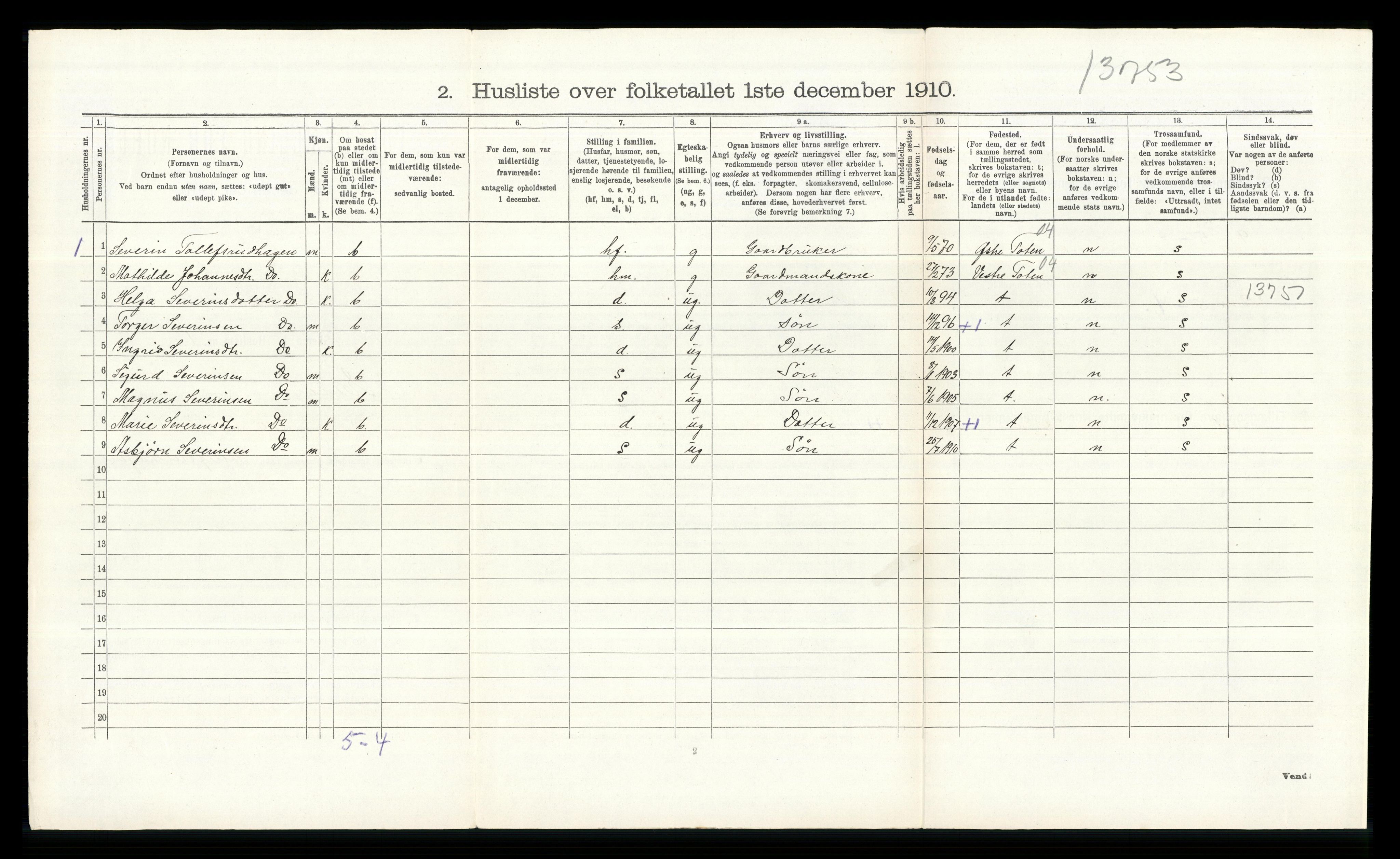 RA, 1910 census for Eina, 1910, p. 200