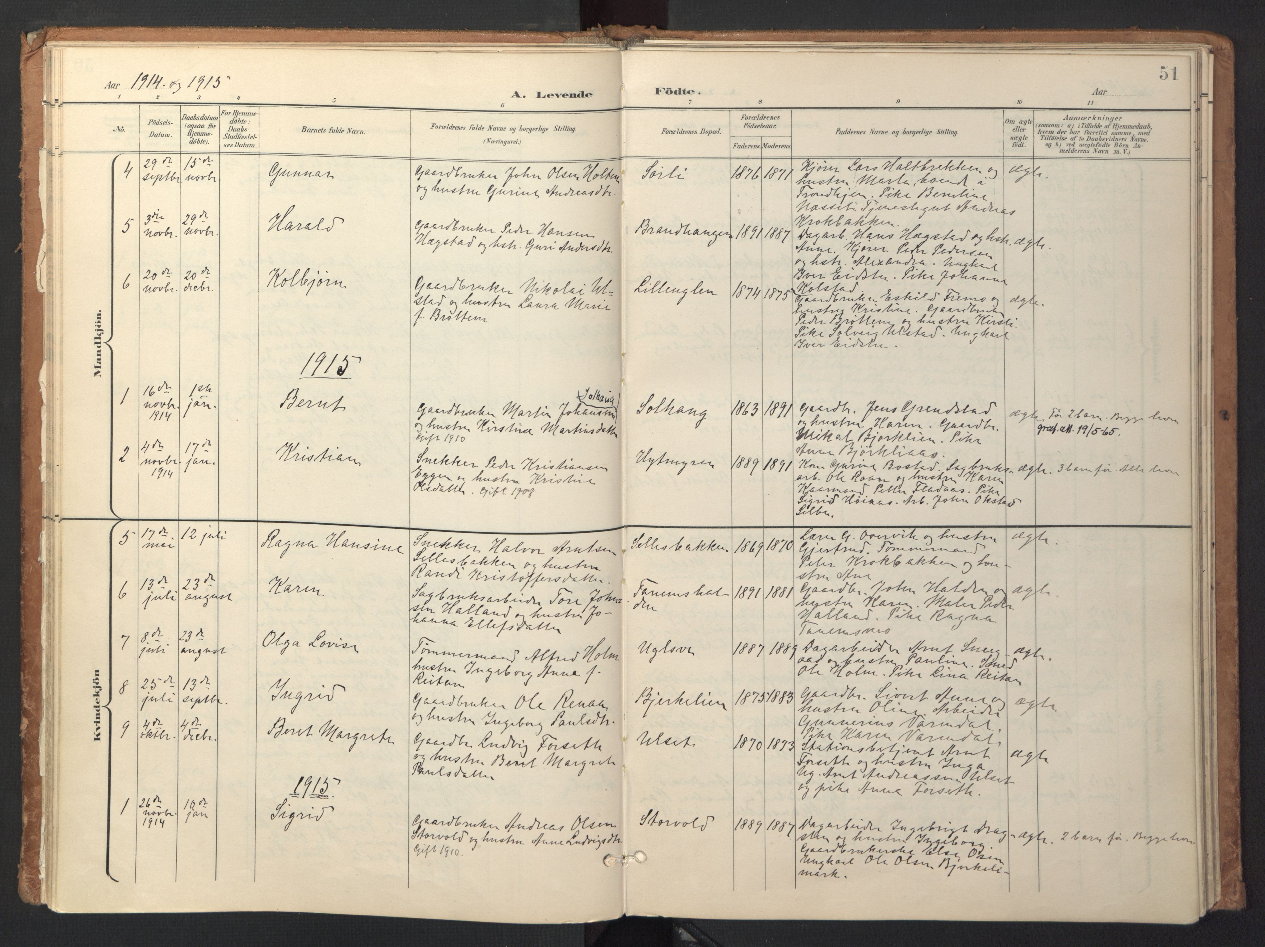 Ministerialprotokoller, klokkerbøker og fødselsregistre - Sør-Trøndelag, SAT/A-1456/618/L0448: Parish register (official) no. 618A11, 1898-1916, p. 51