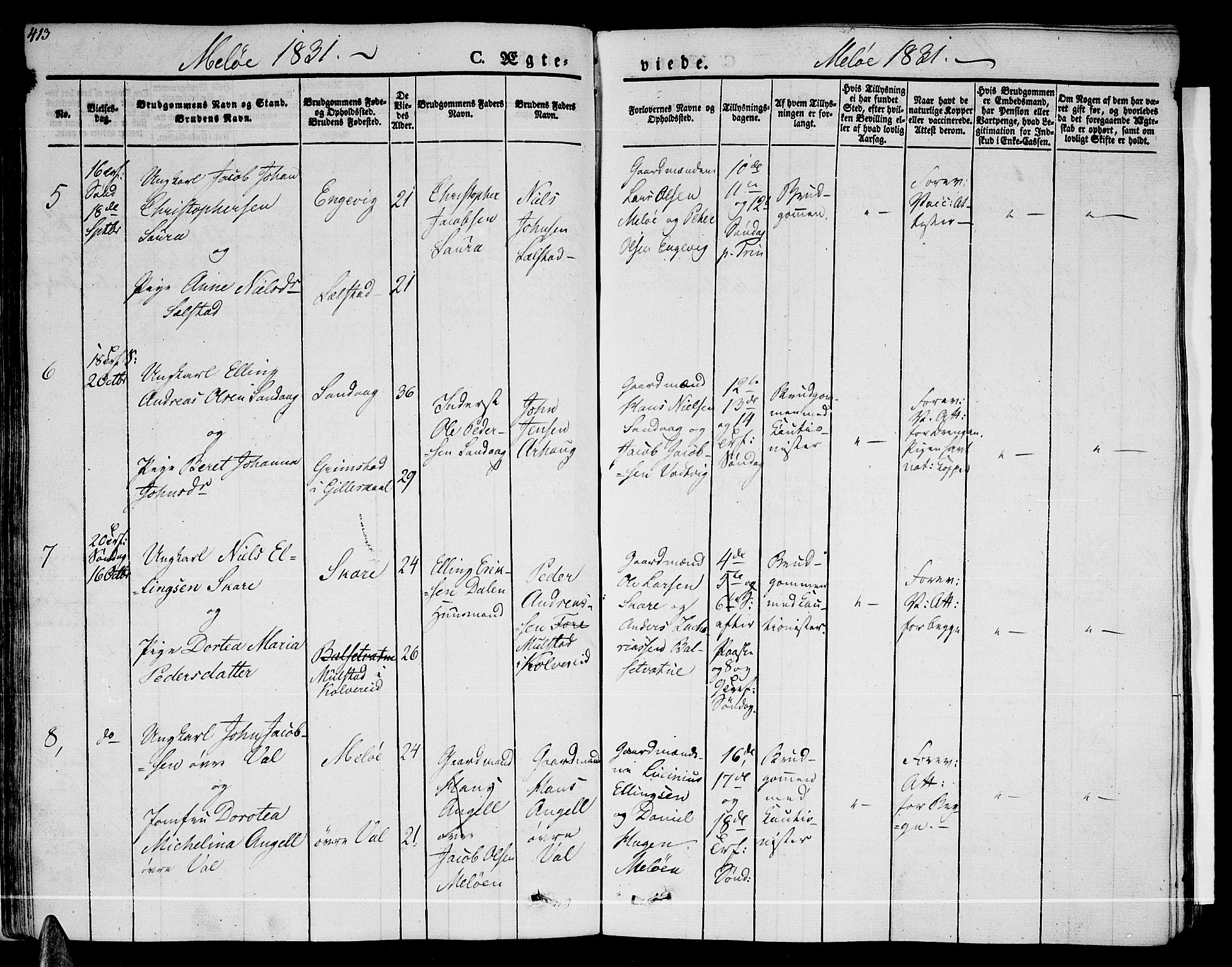 Ministerialprotokoller, klokkerbøker og fødselsregistre - Nordland, AV/SAT-A-1459/841/L0600: Parish register (official) no. 841A07 /2, 1824-1843, p. 413