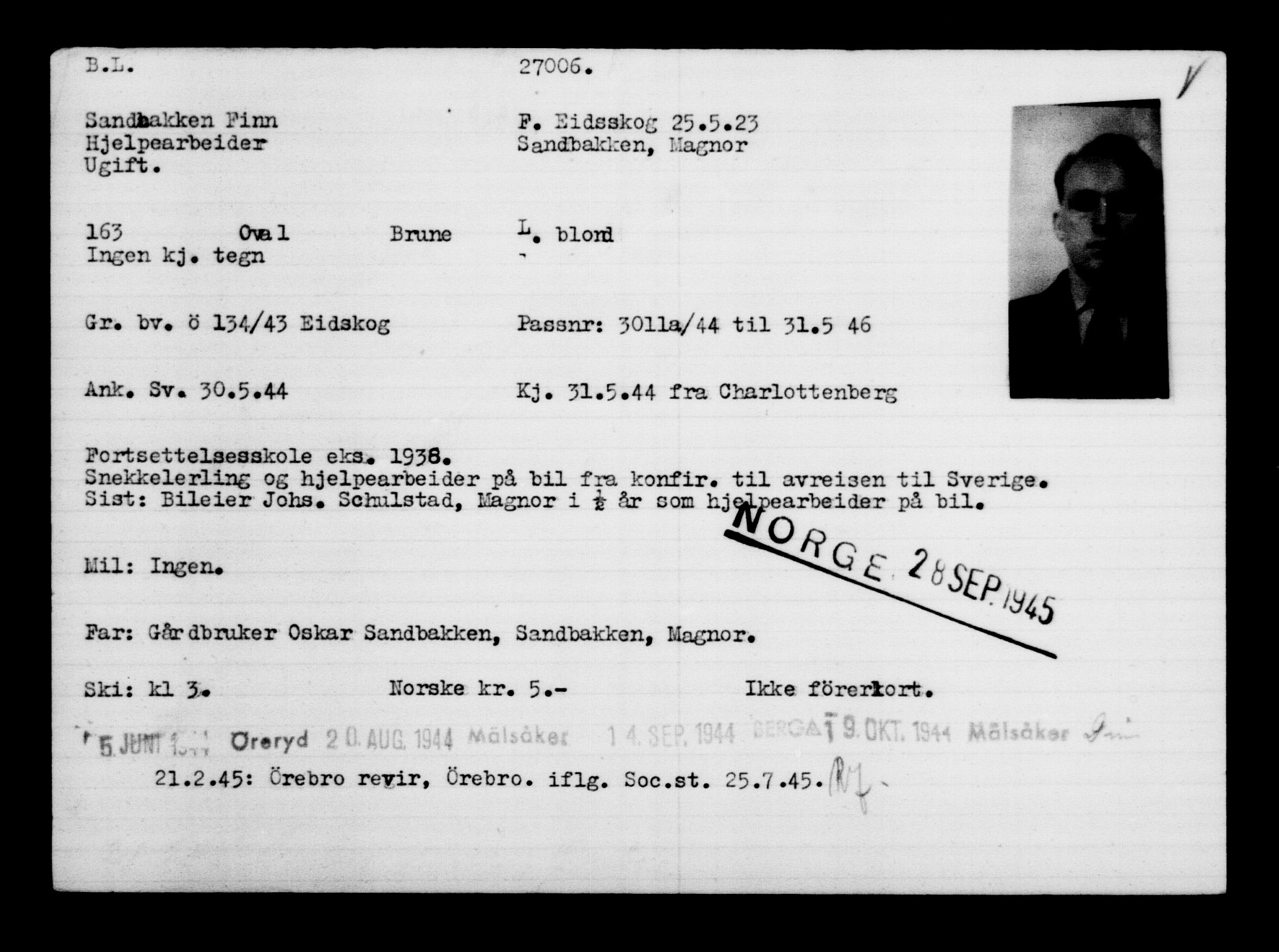 Den Kgl. Norske Legasjons Flyktningskontor, AV/RA-S-6753/V/Va/L0011: Kjesäterkartoteket.  Flyktningenr. 25300-28349, 1940-1945, p. 1794