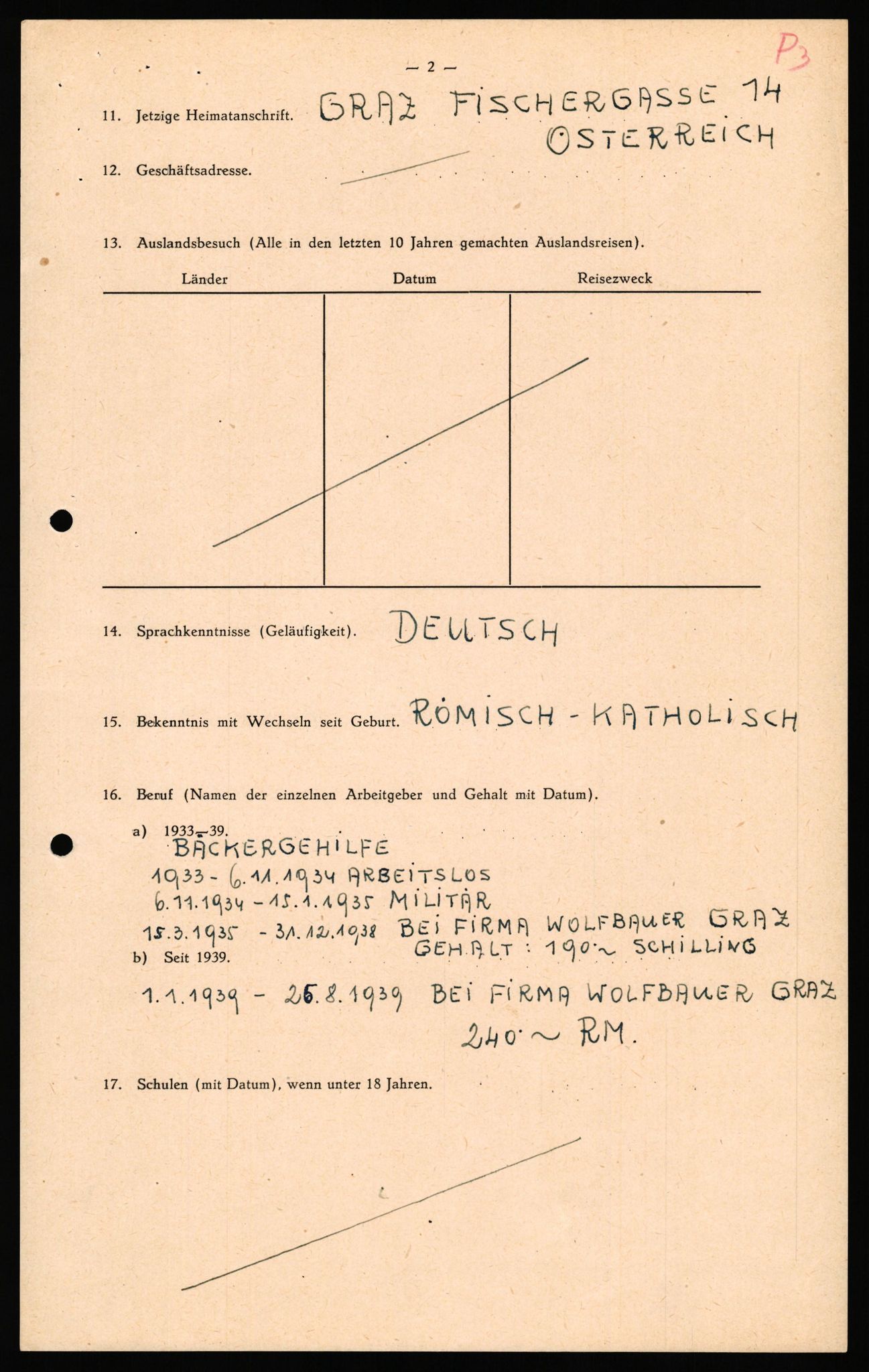 Forsvaret, Forsvarets overkommando II, AV/RA-RAFA-3915/D/Db/L0040: CI Questionaires. Tyske okkupasjonsstyrker i Norge. Østerrikere., 1945-1946, p. 4