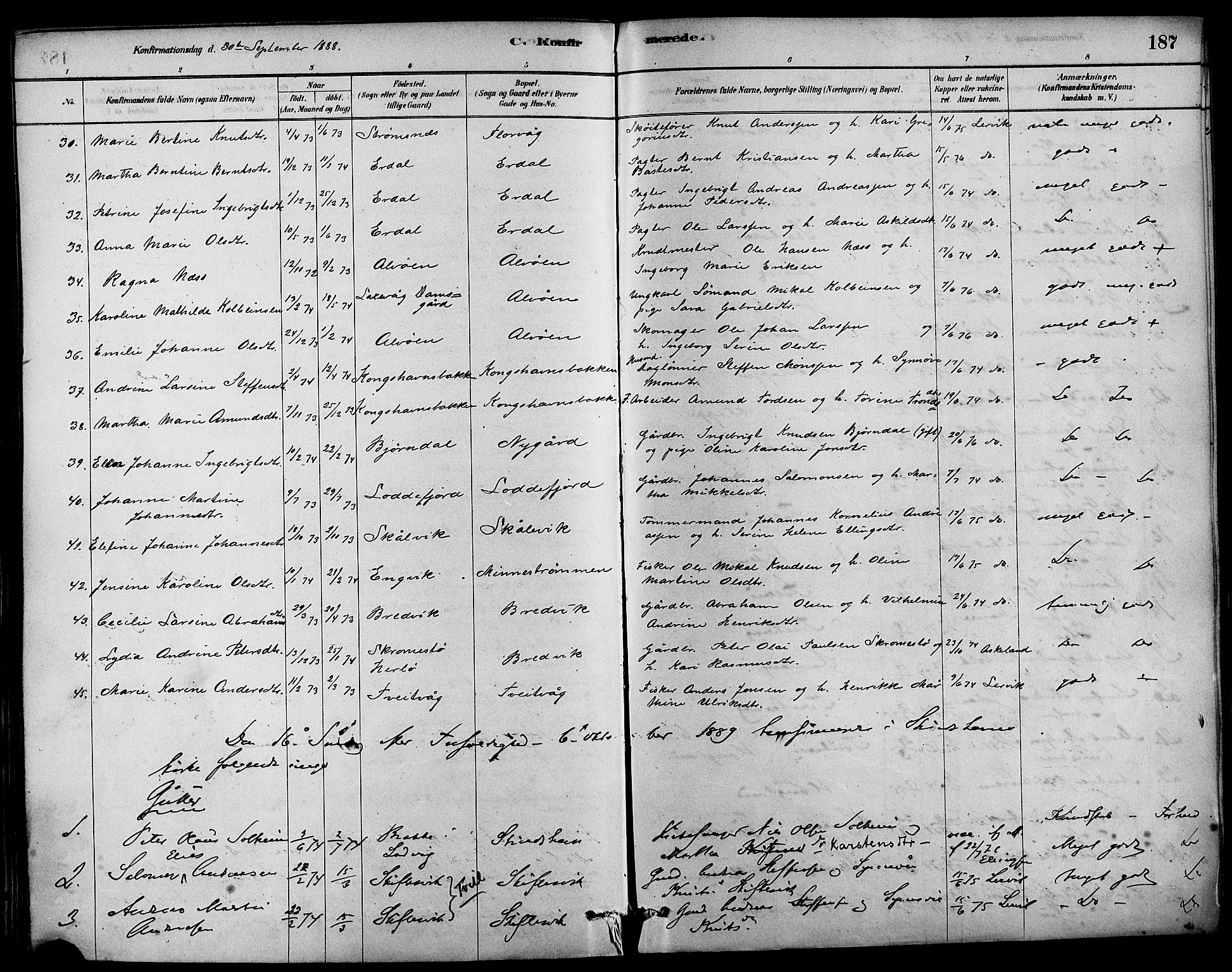 Askøy Sokneprestembete, AV/SAB-A-74101/H/Ha/Haa/Haab/L0001: Parish register (official) no. B 1, 1878-1889, p. 187