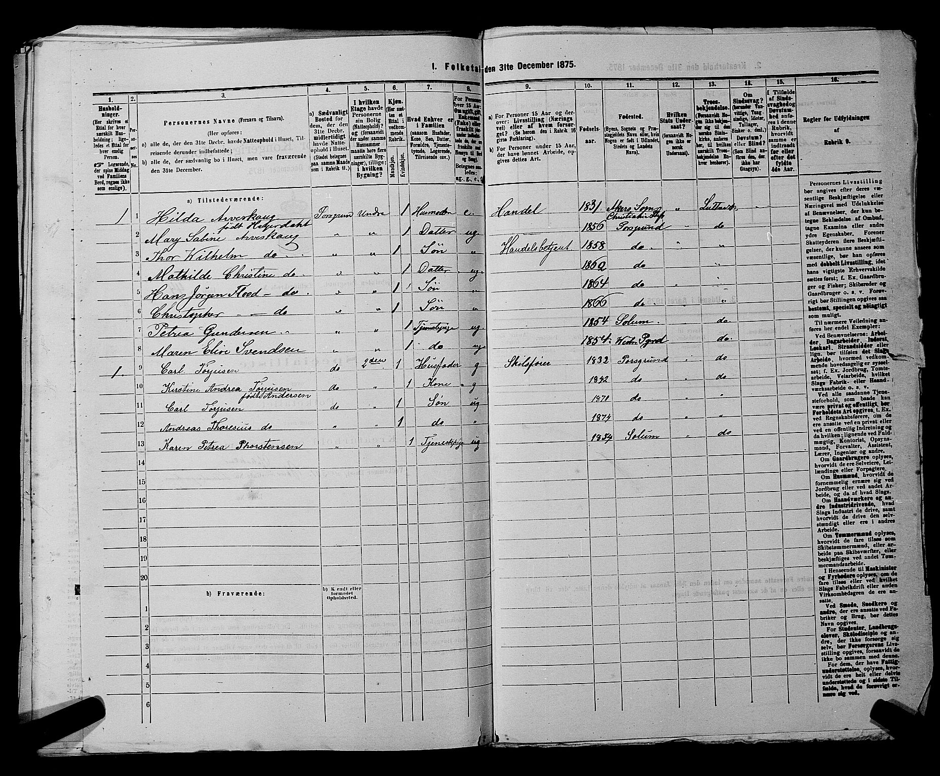 SAKO, 1875 census for 0805P Porsgrunn, 1875, p. 124