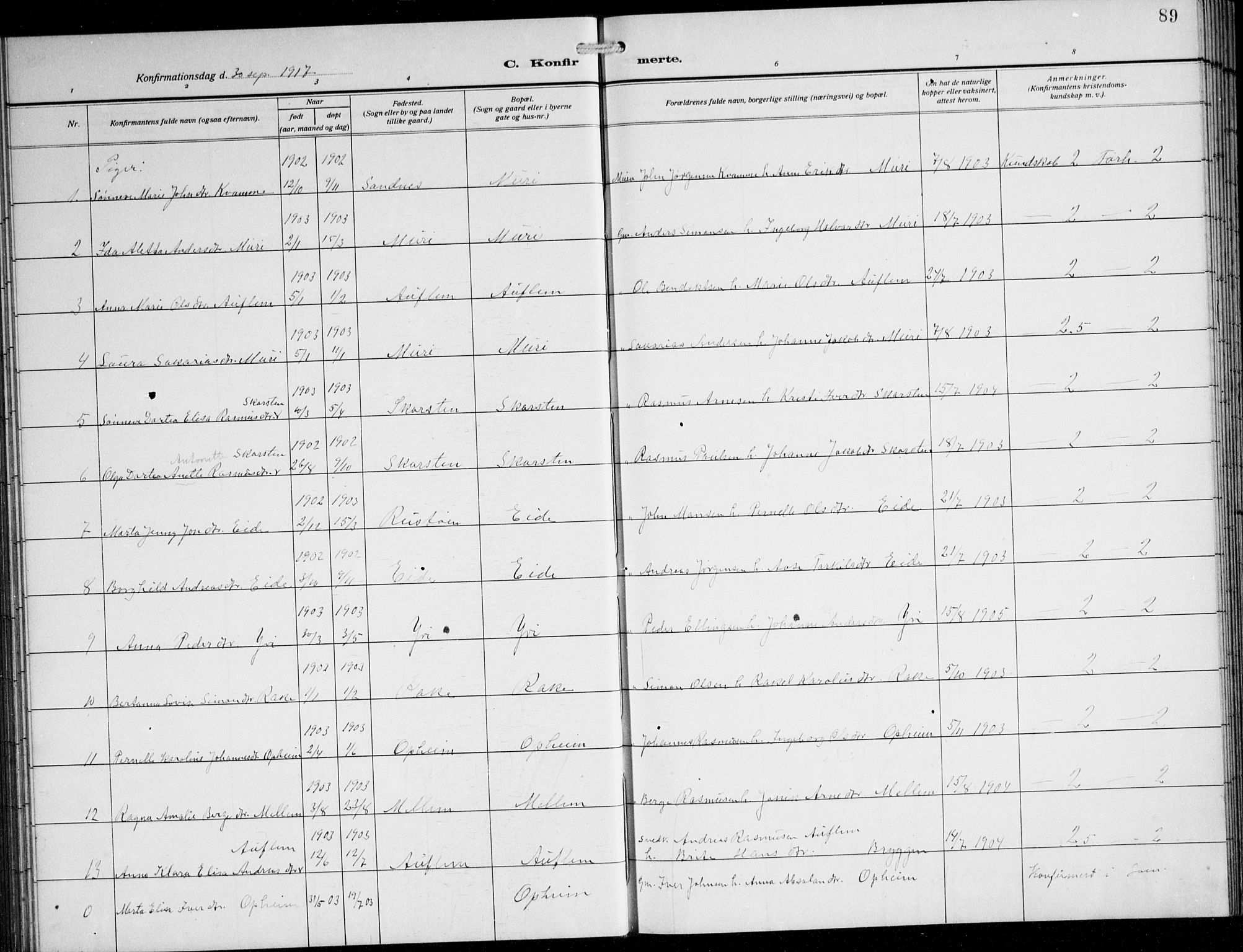 Innvik sokneprestembete, SAB/A-80501: Parish register (copy) no. B 5, 1915-1943, p. 89
