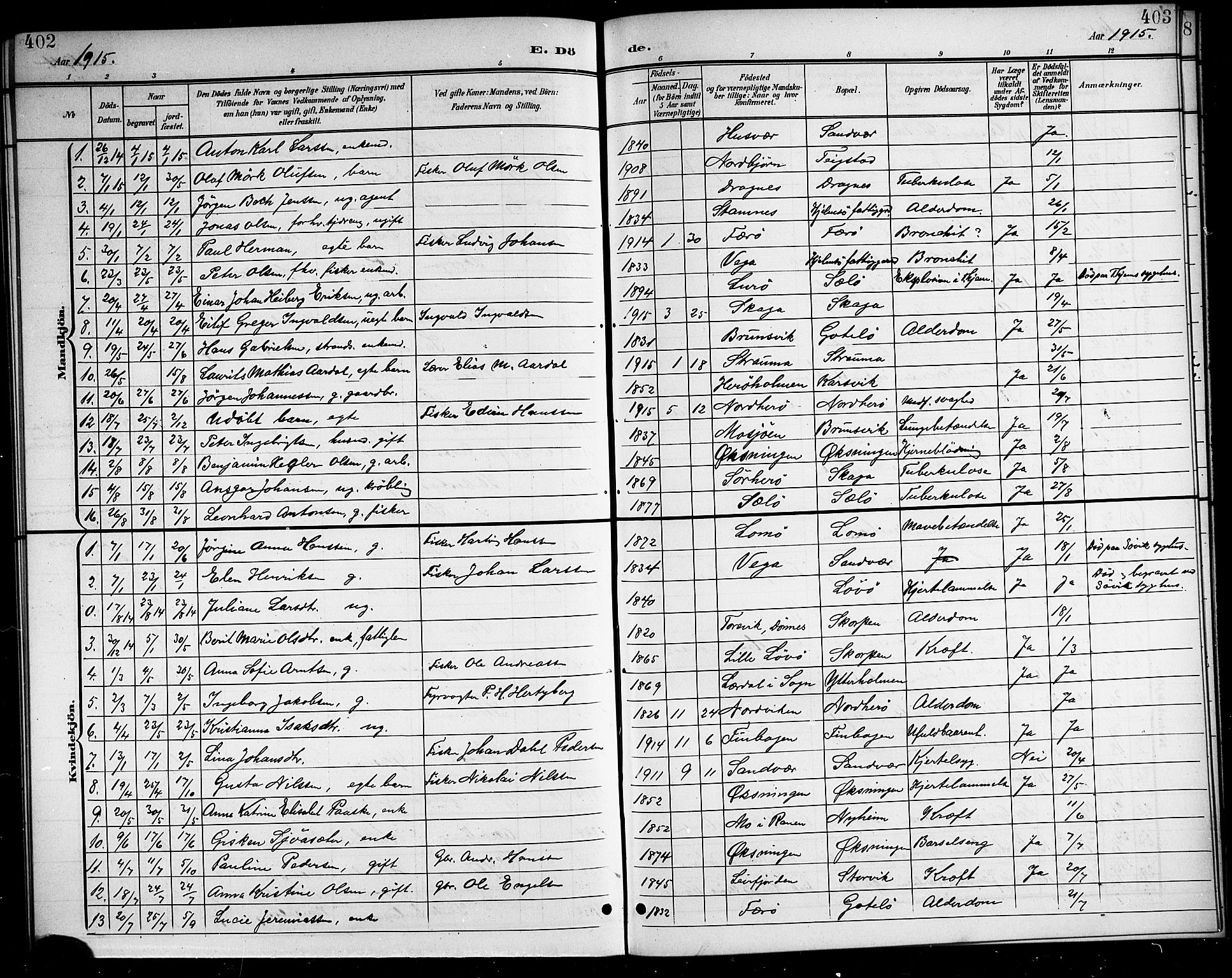 Ministerialprotokoller, klokkerbøker og fødselsregistre - Nordland, SAT/A-1459/834/L0516: Parish register (copy) no. 834C06, 1902-1918, p. 402-403