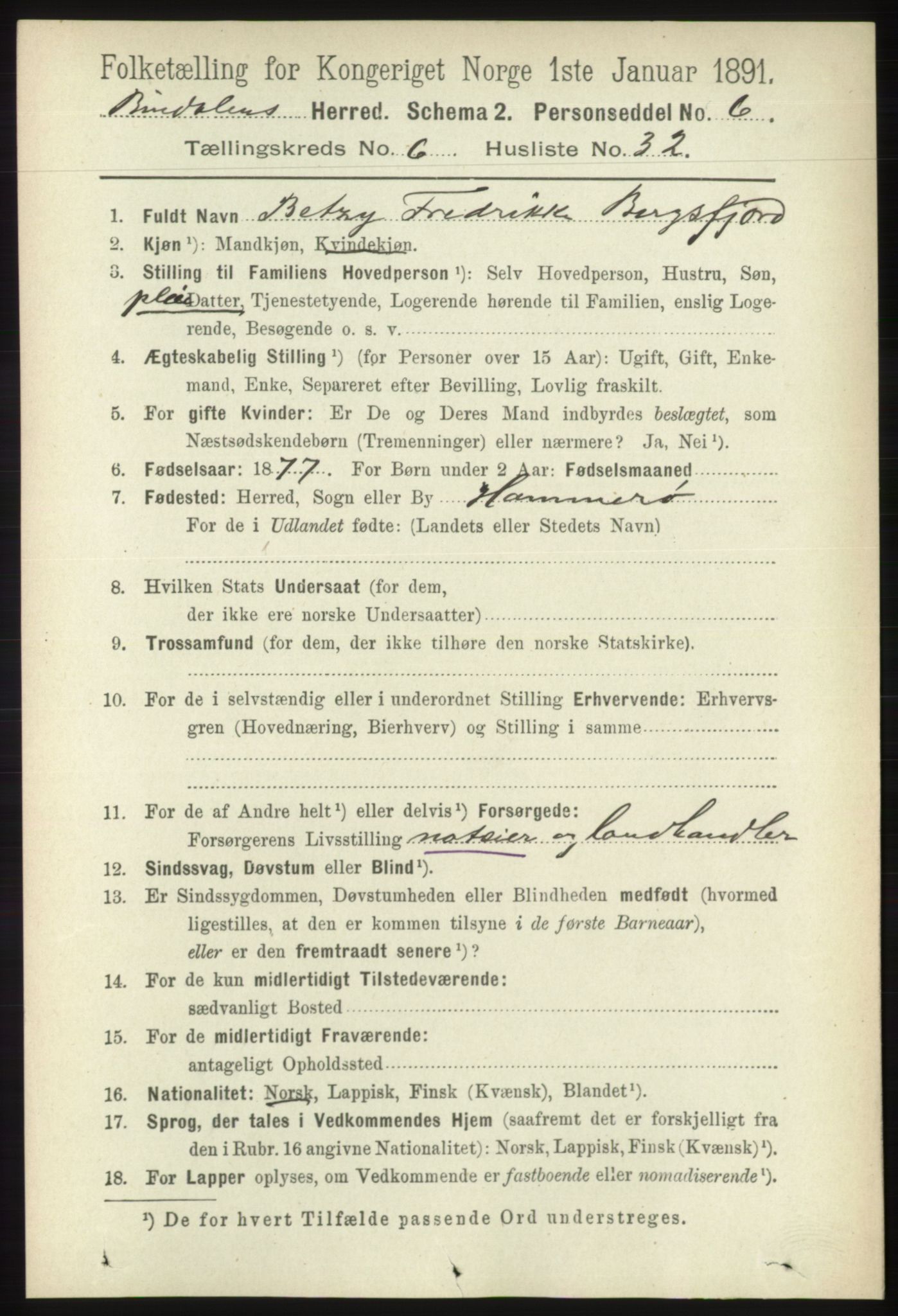 RA, 1891 census for 1811 Bindal, 1891, p. 1928