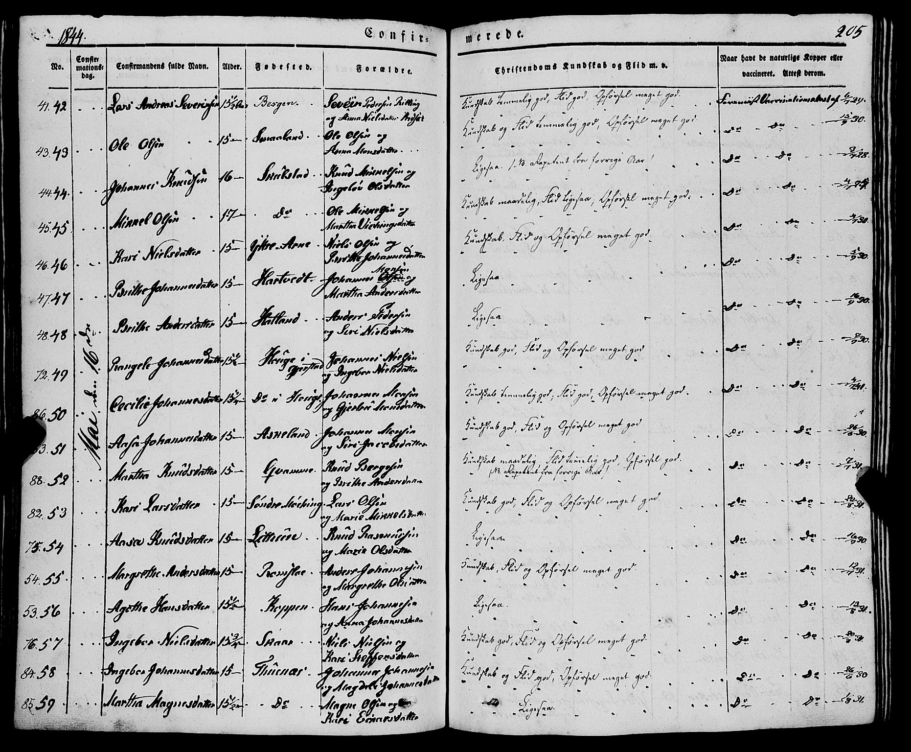 Haus sokneprestembete, AV/SAB-A-75601/H/Haa: Parish register (official) no. A 15, 1838-1847, p. 205