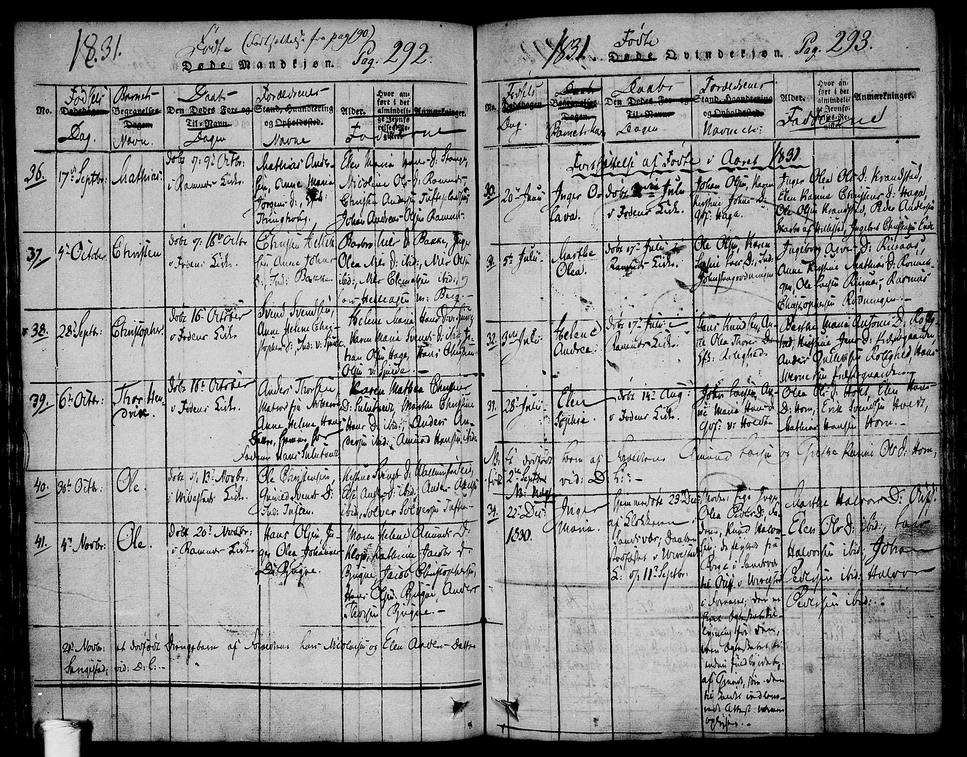 Ramnes kirkebøker, SAKO/A-314/F/Fa/L0004: Parish register (official) no. I 4, 1813-1840, p. 292-293