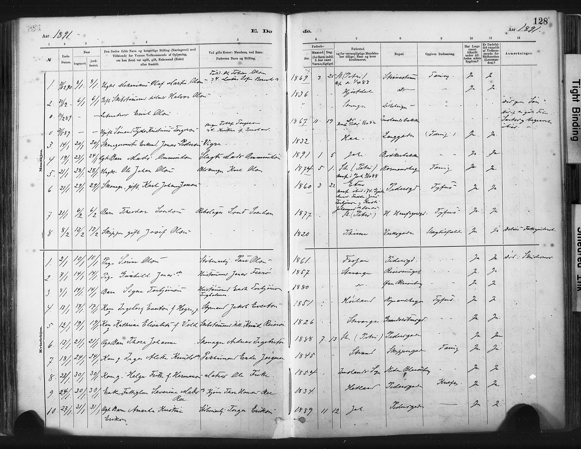 St. Johannes sokneprestkontor, SAST/A-101814/001/30/30BA/L0003: Parish register (official) no. A 3, 1885-1910, p. 128