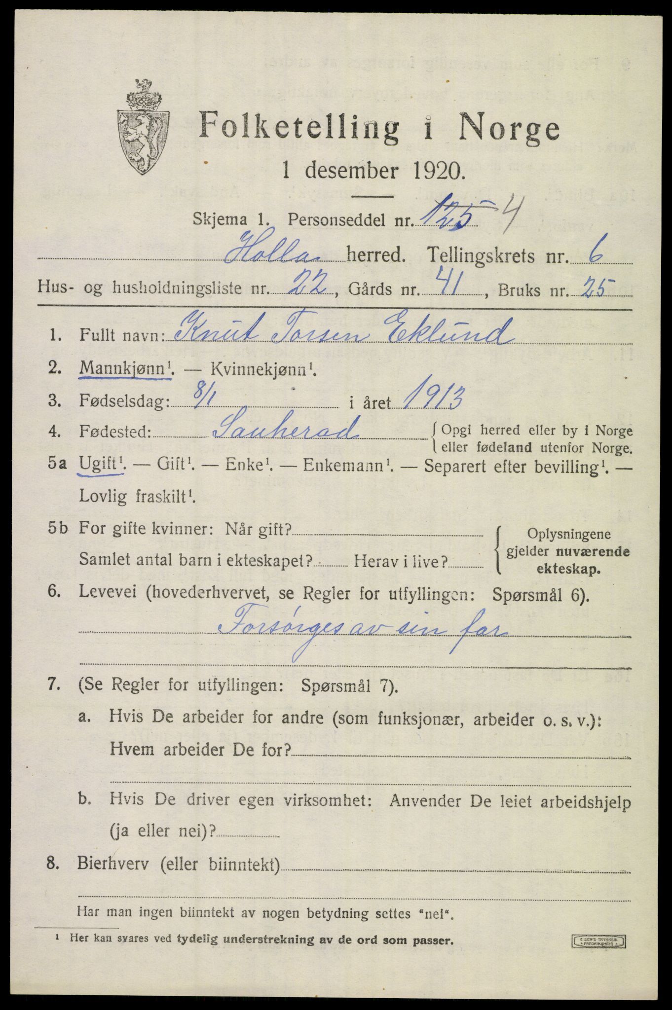 SAKO, 1920 census for Holla, 1920, p. 4673