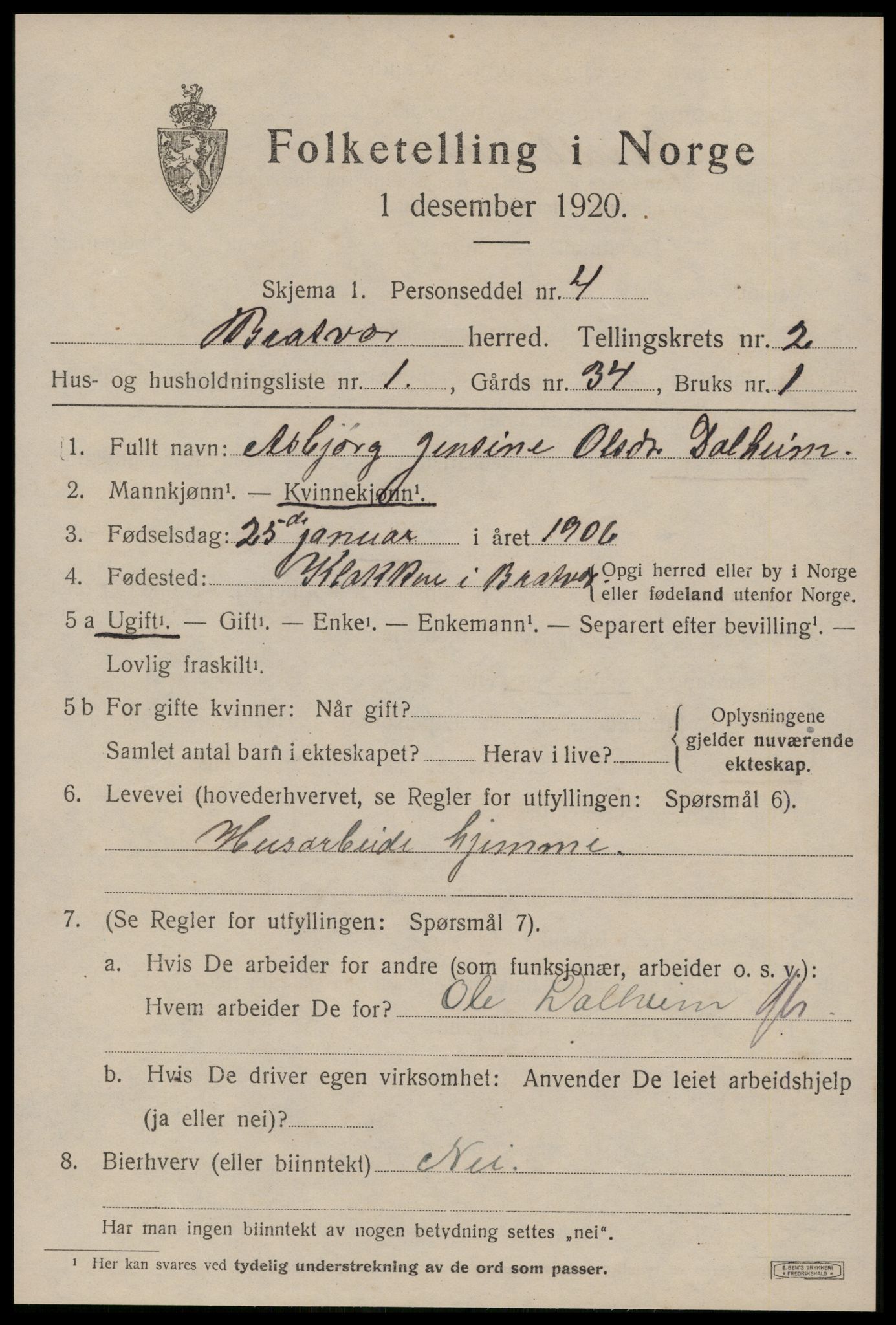 SAT, 1920 census for Brattvær, 1920, p. 790