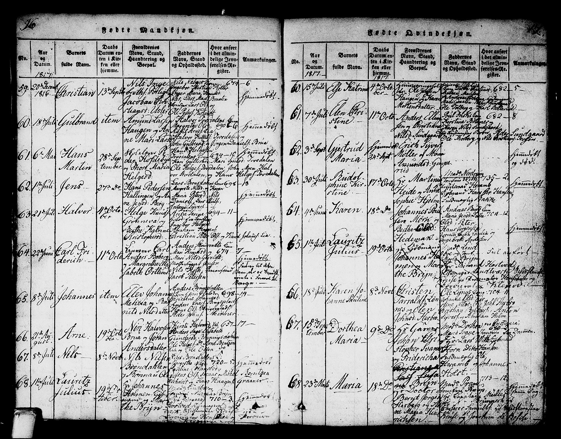 Kongsberg kirkebøker, SAKO/A-22/G/Ga/L0001: Parish register (copy) no. 1, 1816-1839, p. 16-17