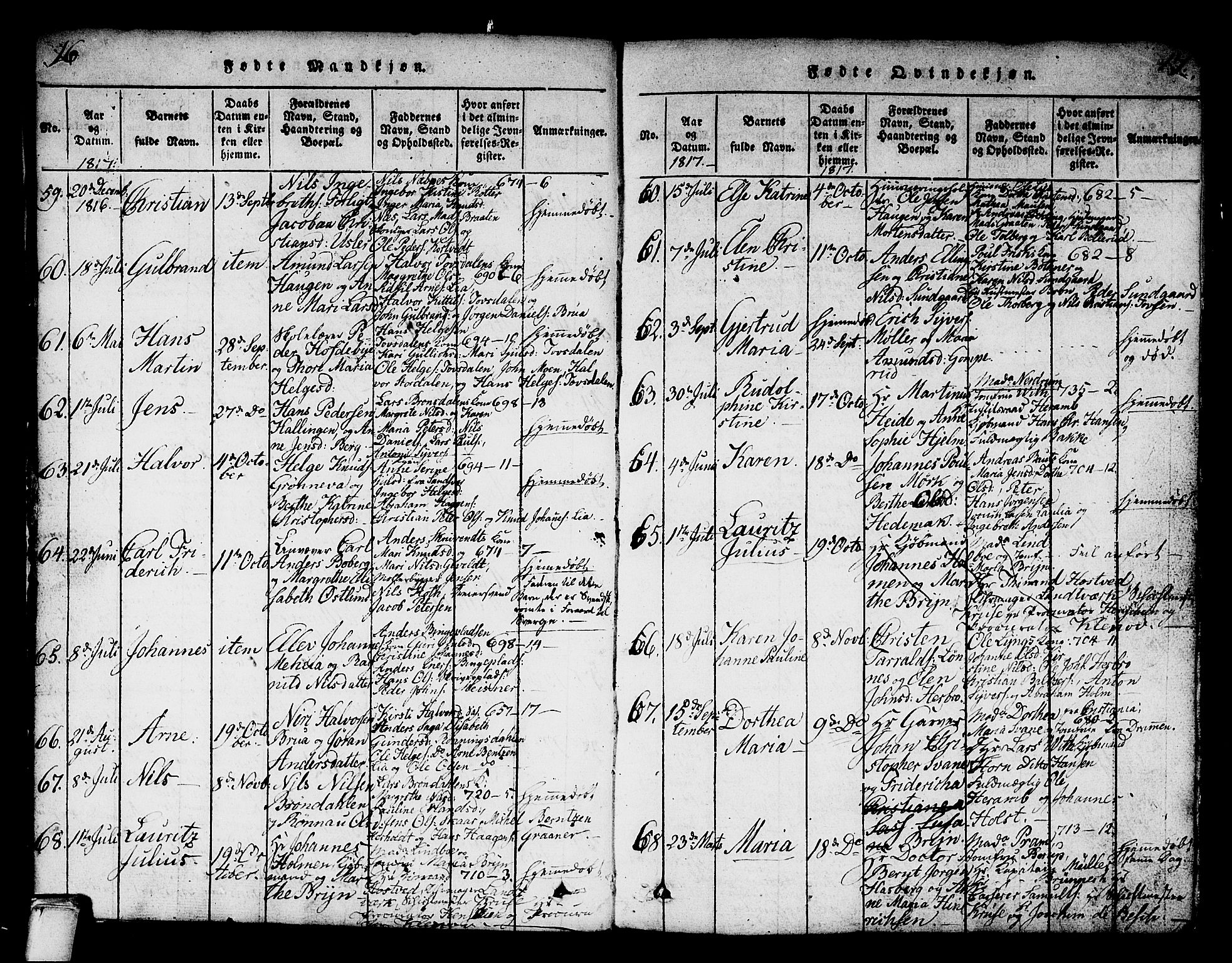 Kongsberg kirkebøker, AV/SAKO-A-22/G/Ga/L0001: Parish register (copy) no. 1, 1816-1839, p. 16-17