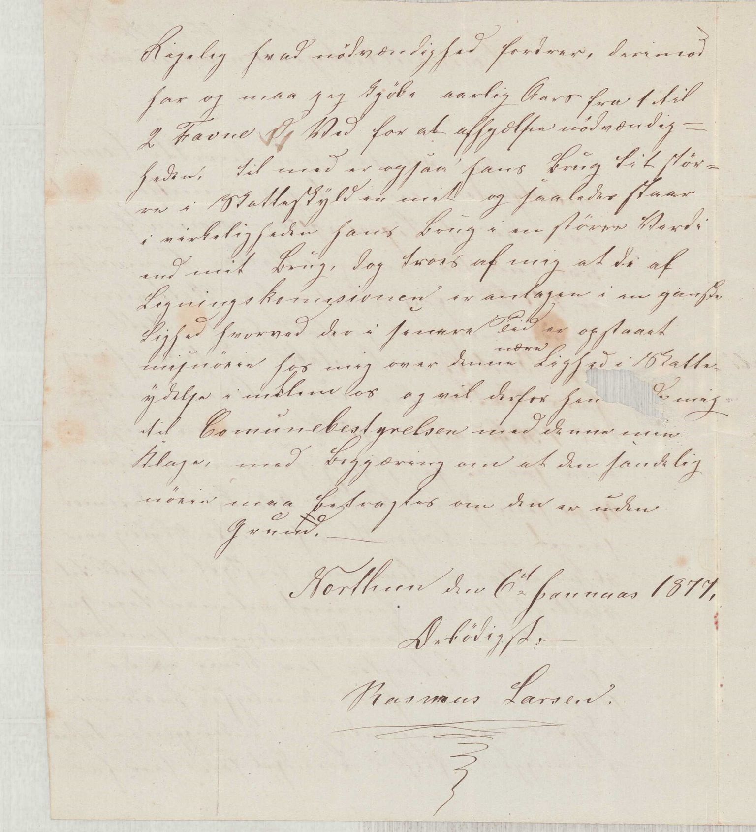 Finnaas kommune. Formannskapet, IKAH/1218a-021/D/Da/L0001/0002: Korrespondanse / saker / Kronologisk ordna korrespodanse, 1876-1879, p. 47