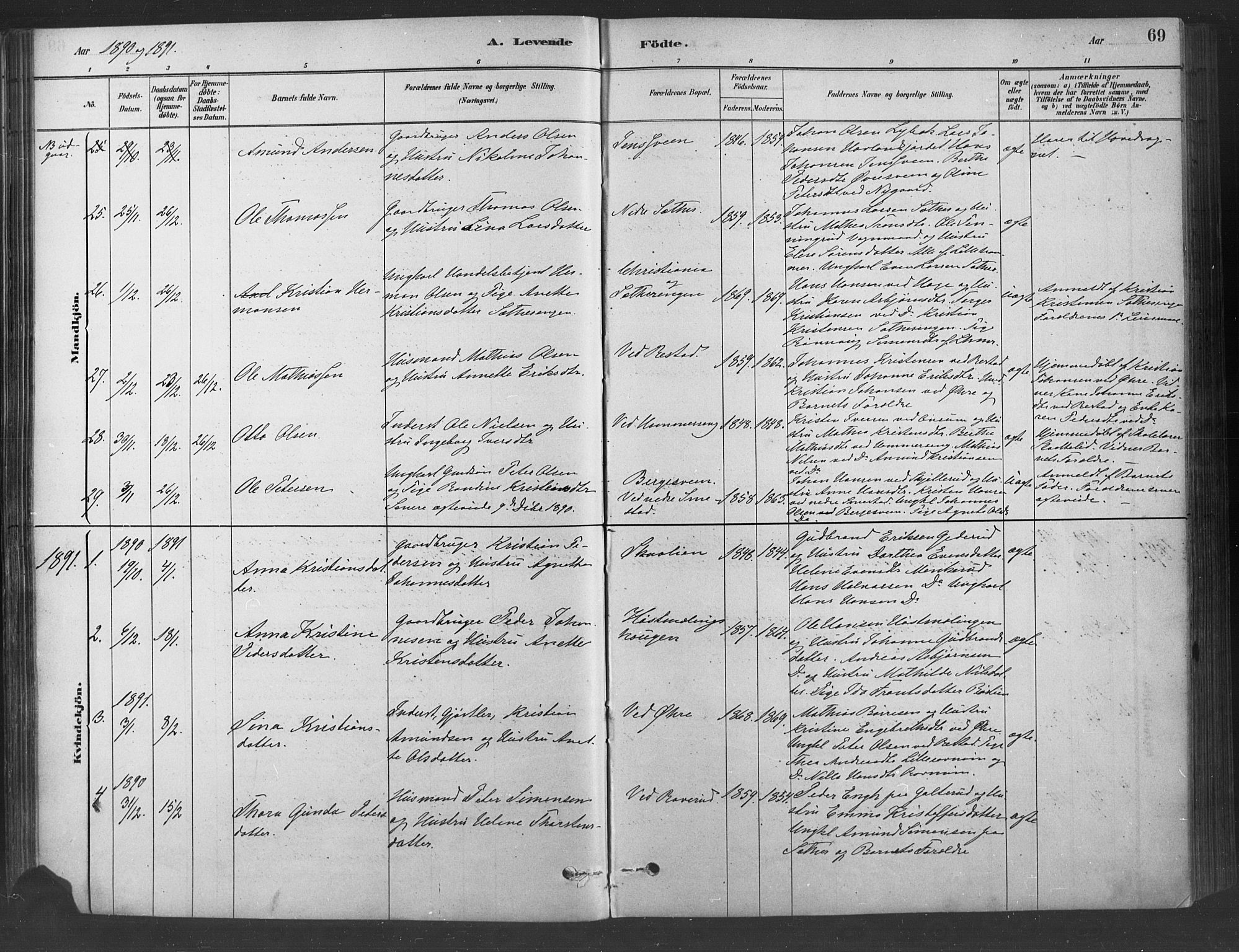 Fåberg prestekontor, SAH/PREST-086/H/Ha/Haa/L0009: Parish register (official) no. 9, 1879-1898, p. 69