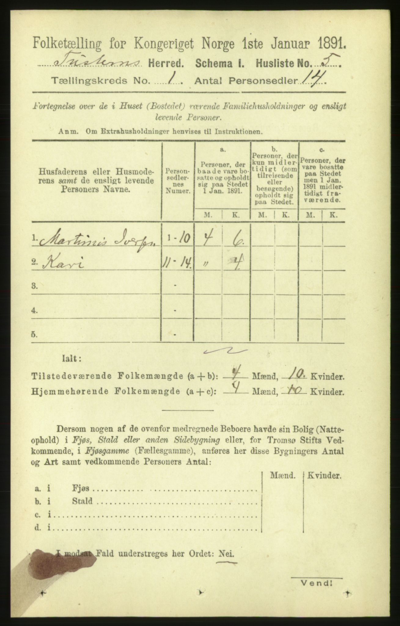 RA, 1891 census for 1572 Tustna, 1891, p. 23