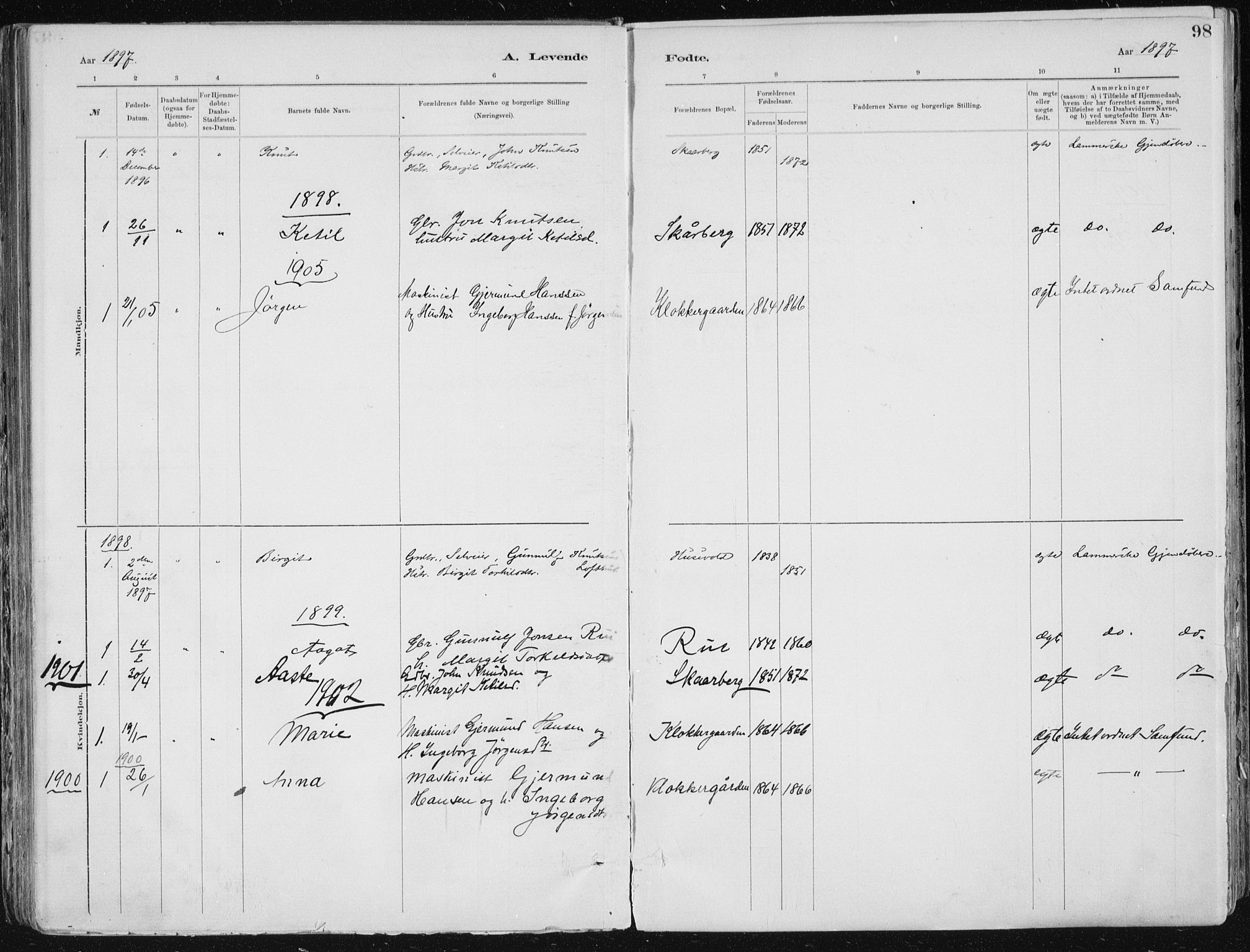 Tinn kirkebøker, SAKO/A-308/F/Fa/L0007: Parish register (official) no. I 7, 1878-1922, p. 98
