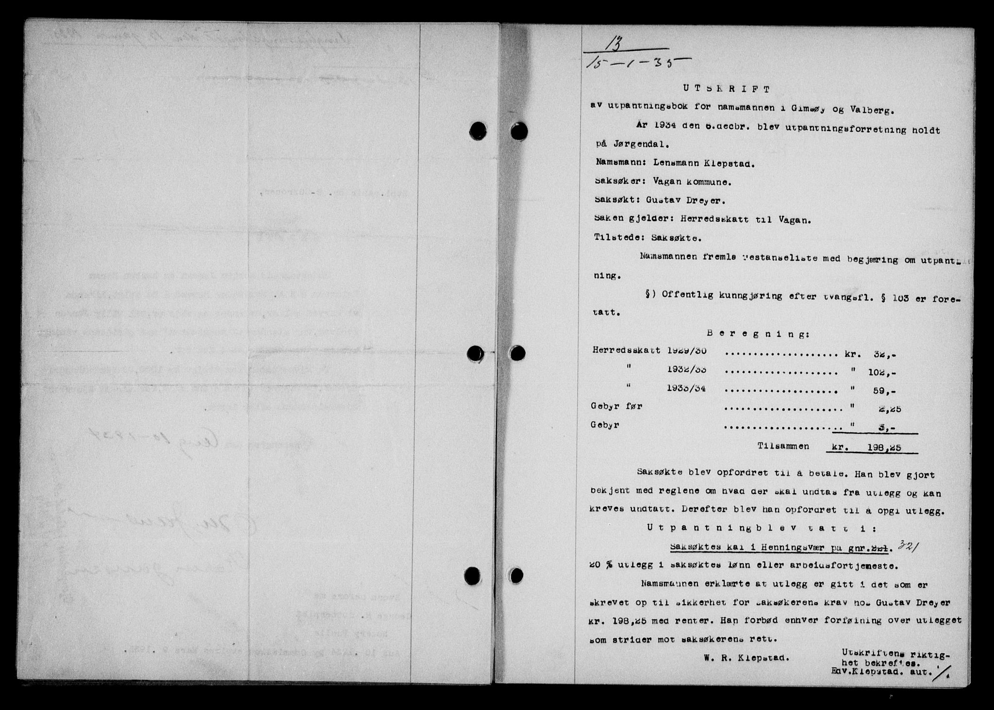 Lofoten sorenskriveri, SAT/A-0017/1/2/2C/L0031b: Mortgage book no. 31b, 1935-1935, Deed date: 15.01.1935