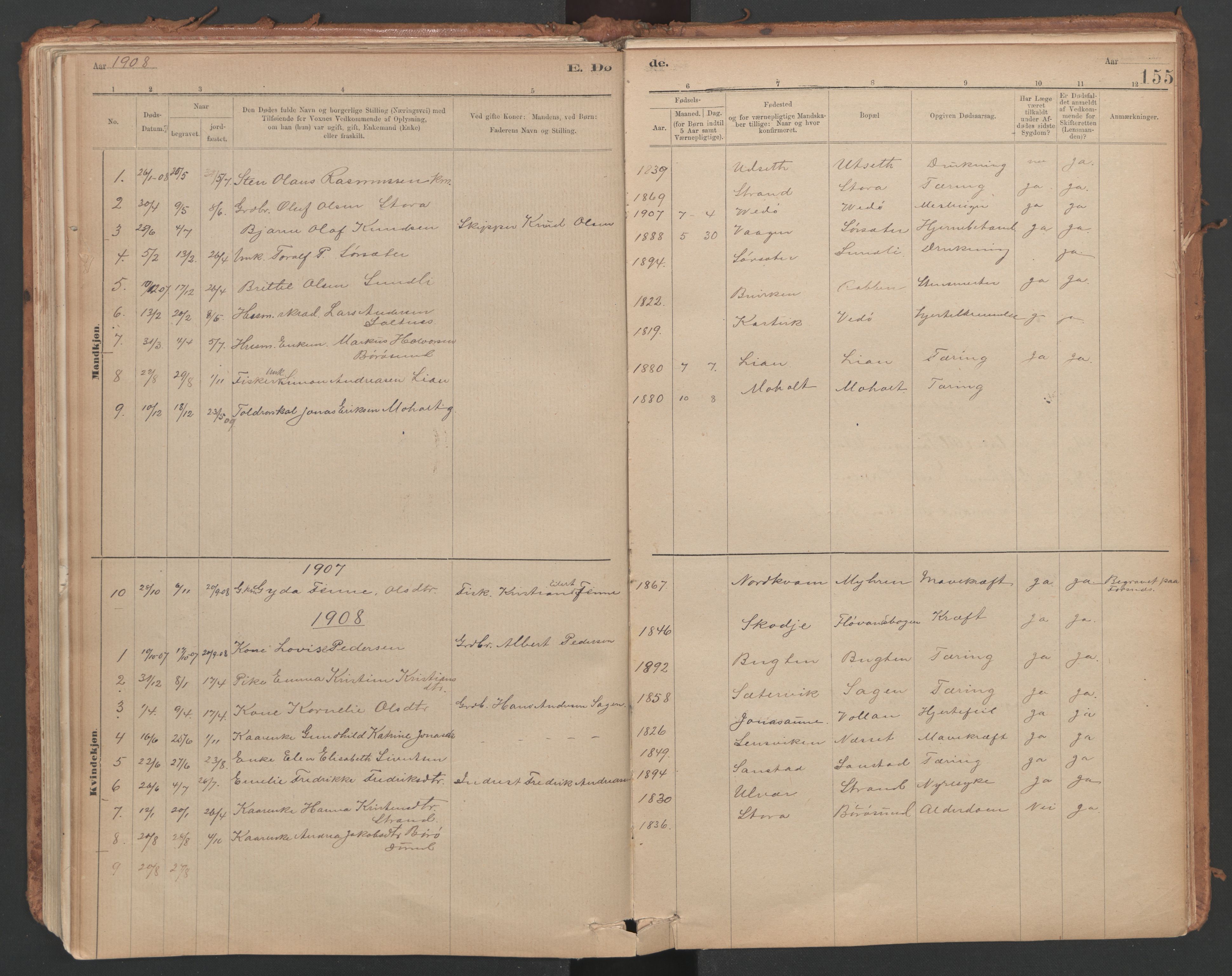 Ministerialprotokoller, klokkerbøker og fødselsregistre - Sør-Trøndelag, SAT/A-1456/639/L0572: Parish register (official) no. 639A01, 1890-1920, p. 155