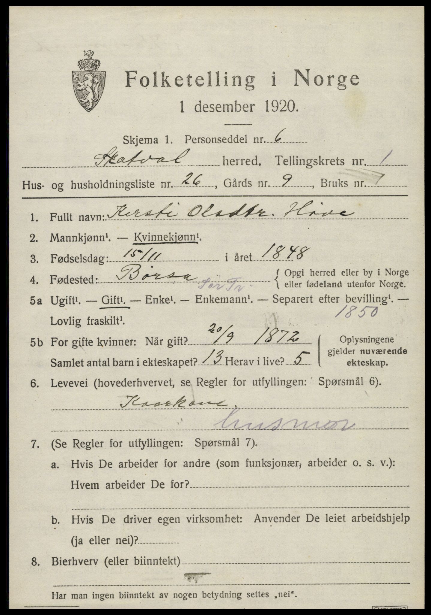 SAT, 1920 census for Skatval, 1920, p. 1031