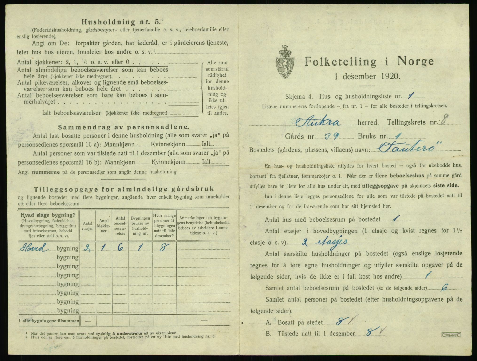 SAT, 1920 census for Aukra, 1920, p. 603