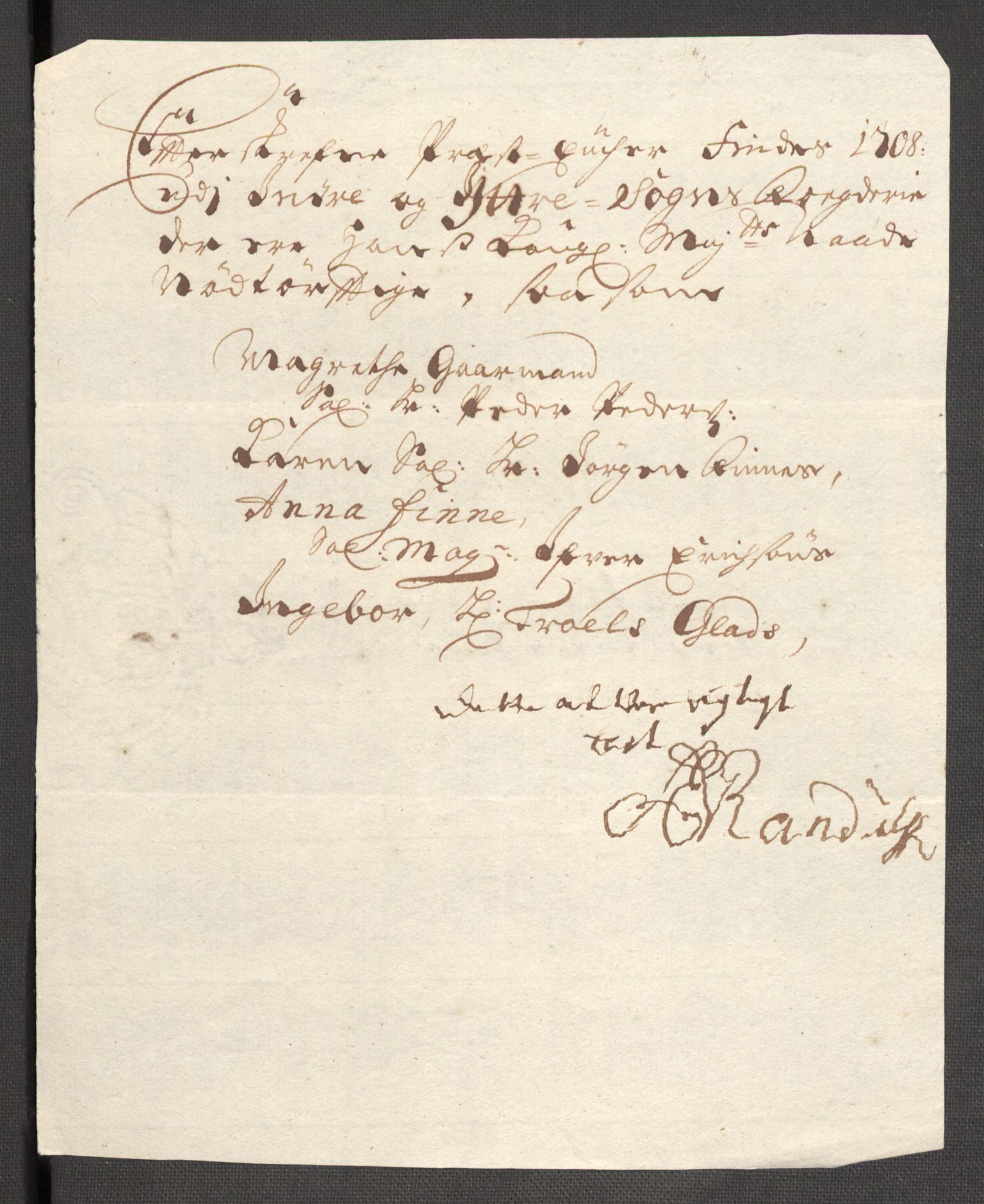 Rentekammeret inntil 1814, Reviderte regnskaper, Fogderegnskap, AV/RA-EA-4092/R52/L3315: Fogderegnskap Sogn, 1708, p. 153