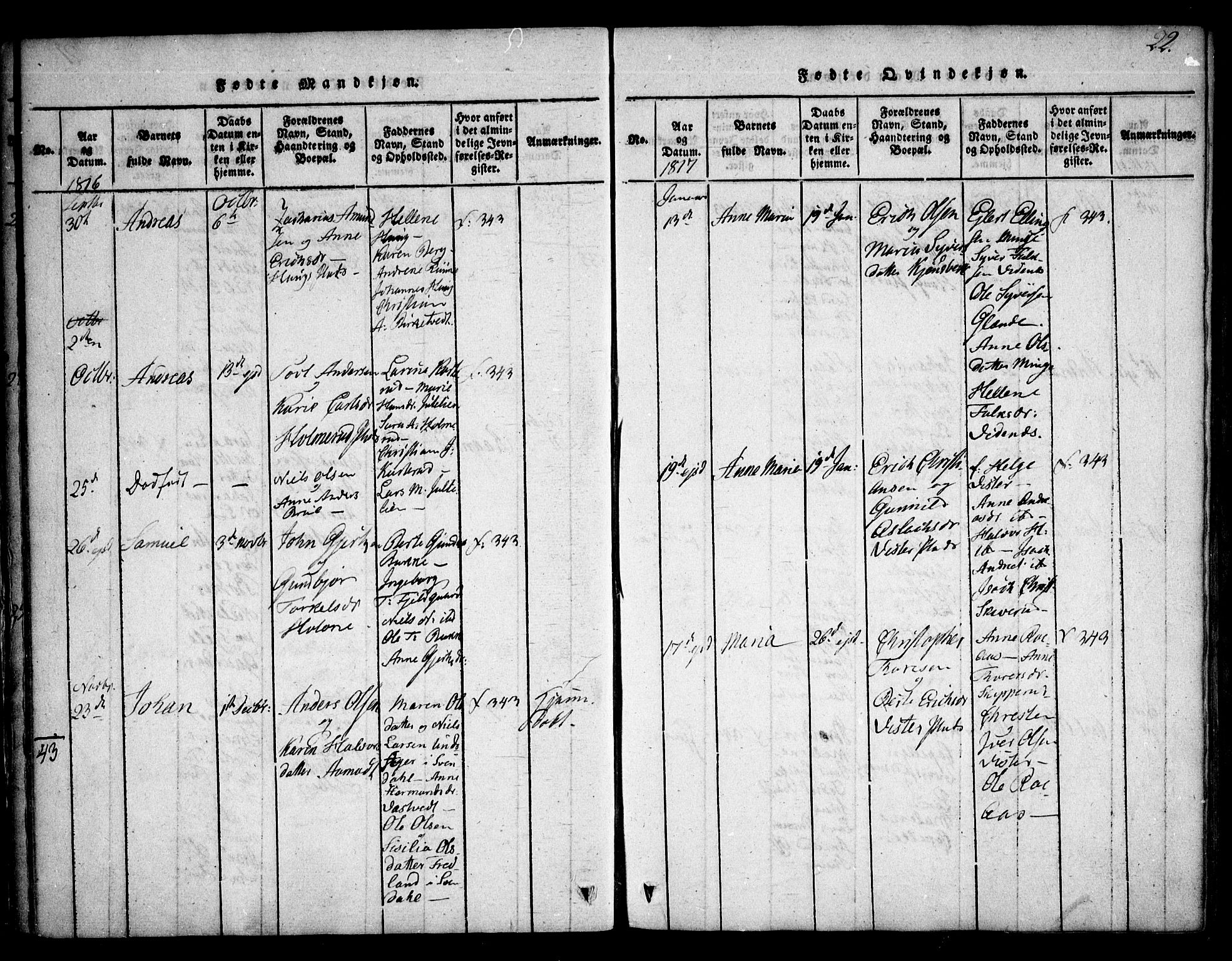 Skiptvet prestekontor Kirkebøker, SAO/A-20009/F/Fa/L0005: Parish register (official) no. 5, 1814-1838, p. 22