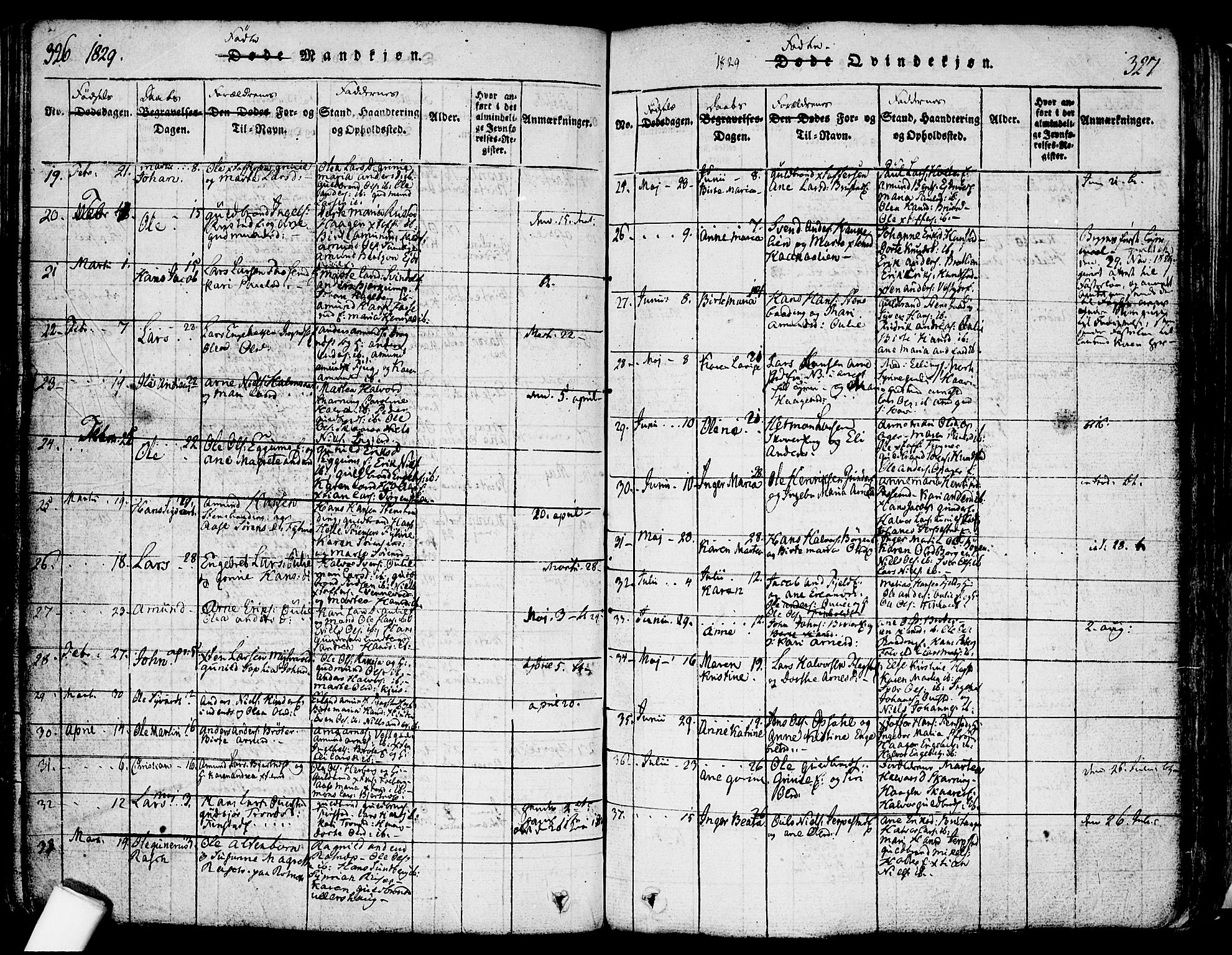 Nes prestekontor Kirkebøker, AV/SAO-A-10410/F/Fa/L0005: Parish register (official) no. I 5, 1815-1835, p. 326-327