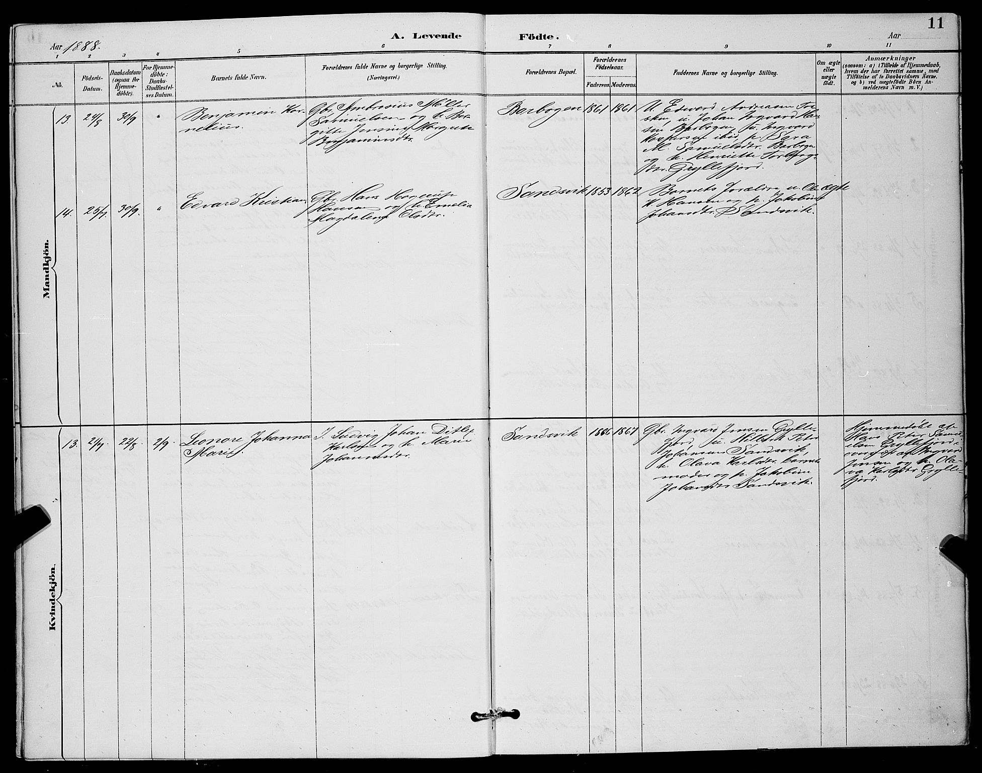 Berg sokneprestkontor, AV/SATØ-S-1318/G/Ga/Gab/L0012klokker: Parish register (copy) no. 12, 1887-1902, p. 11