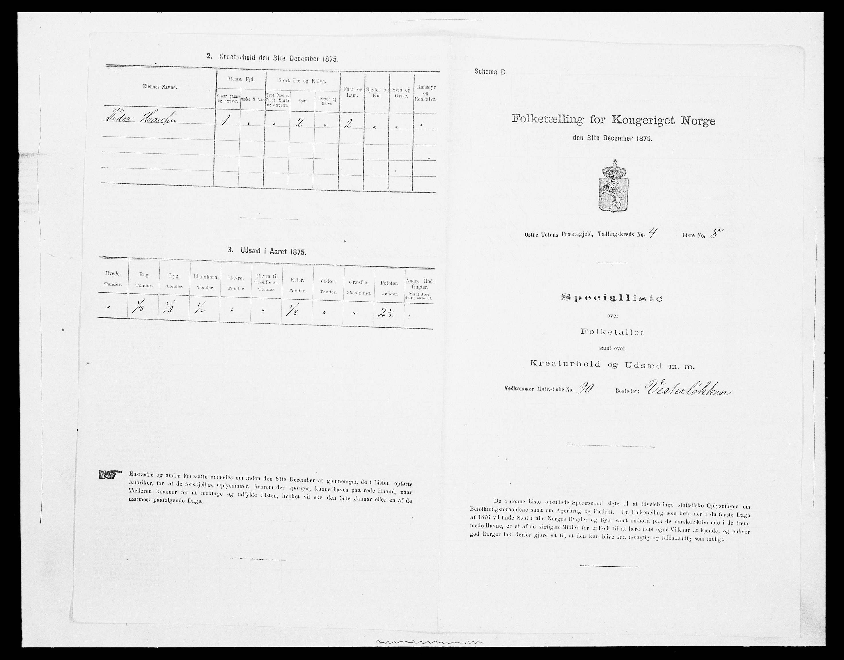 SAH, 1875 census for 0528P Østre Toten, 1875, p. 769