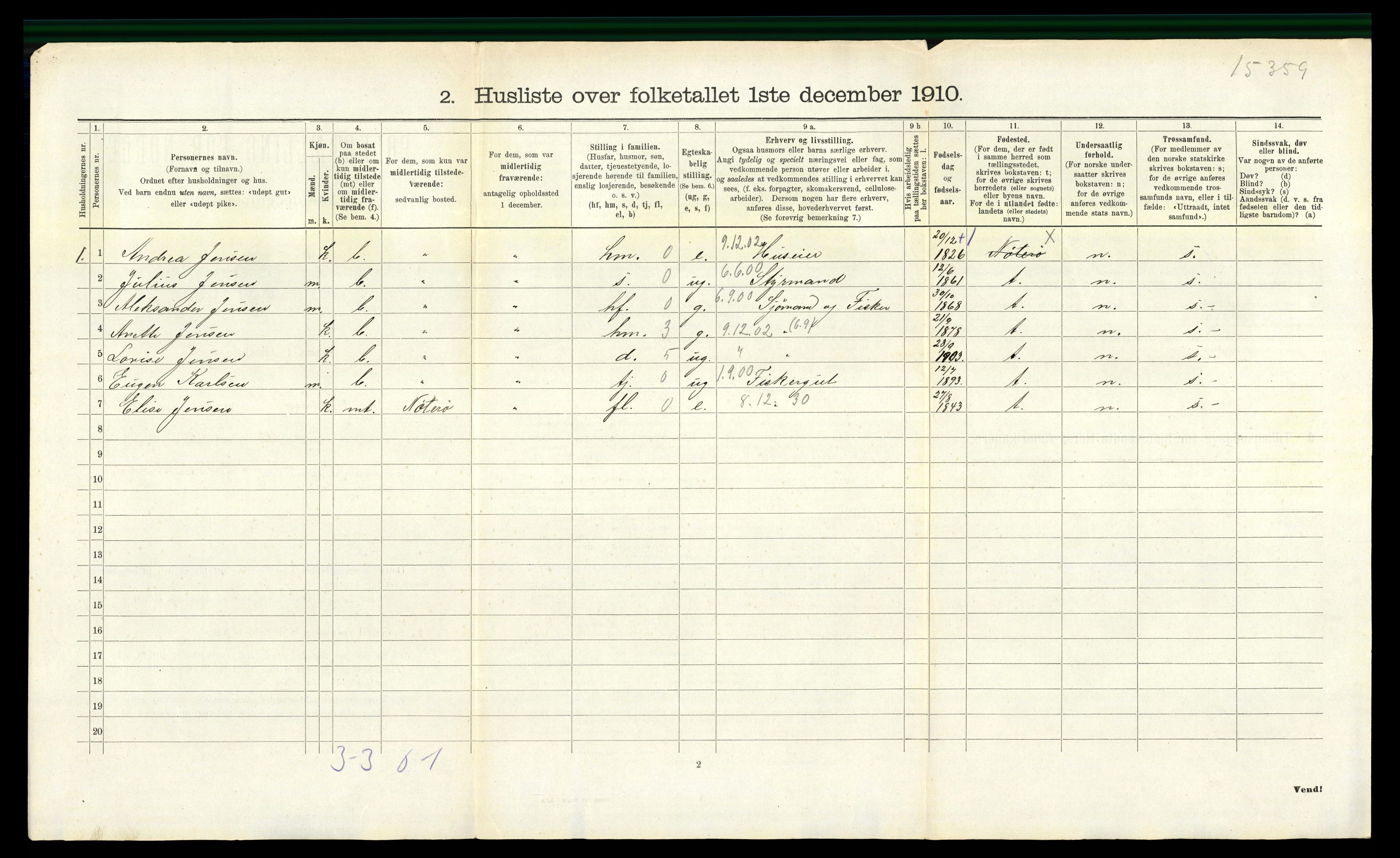 RA, 1910 census for Nøtterøy, 1910, p. 2391