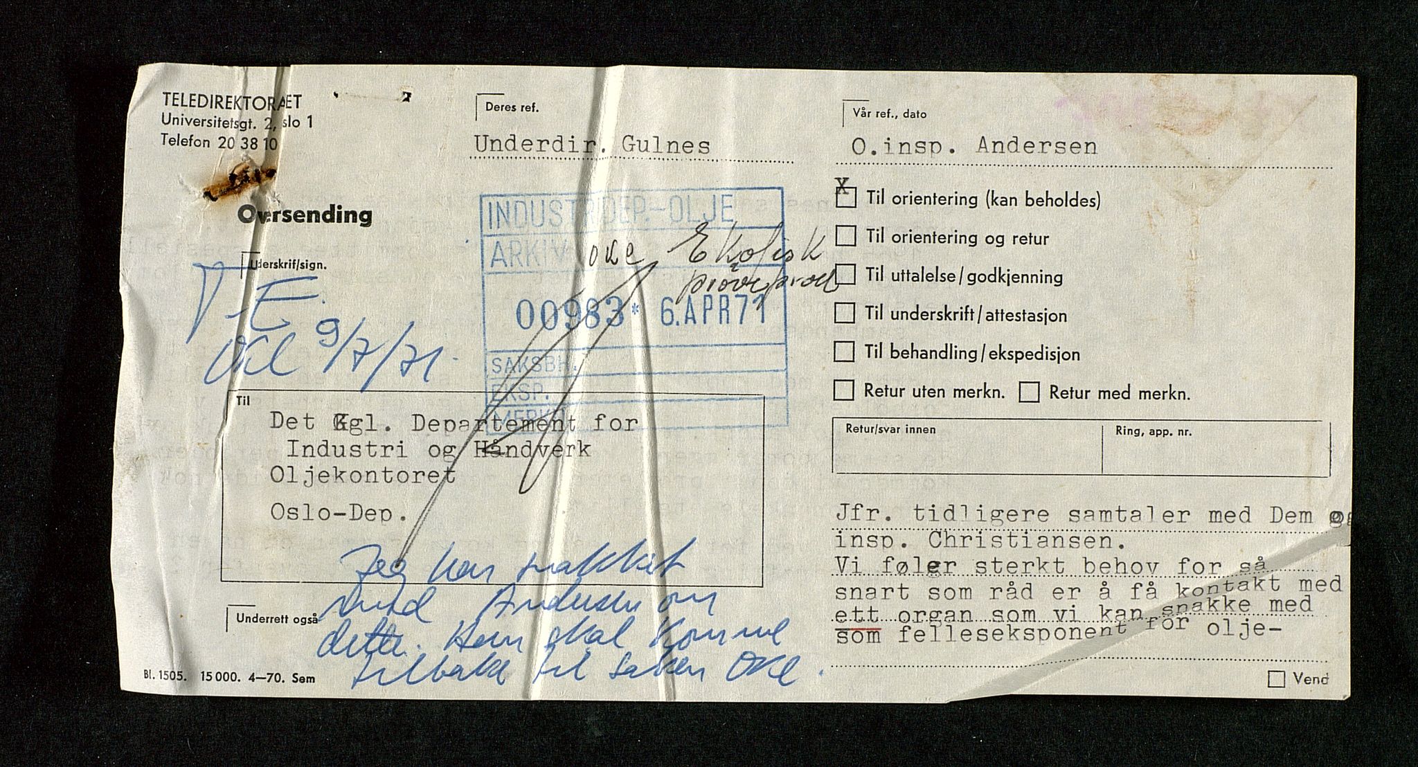 Industridepartementet, Oljekontoret, AV/SAST-A-101348/Da/L0002: Arkivnøkkel 711 Undersøkelses- og utvinningstillatelser, 1964-1974, p. 250