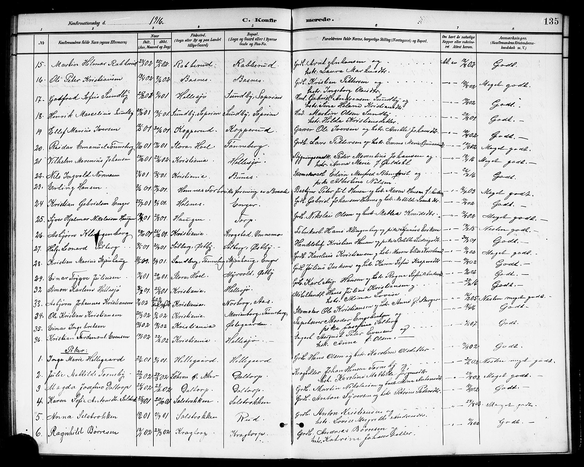 Høland prestekontor Kirkebøker, AV/SAO-A-10346a/G/Gb/L0001: Parish register (copy) no. II 1, 1902-1919, p. 135