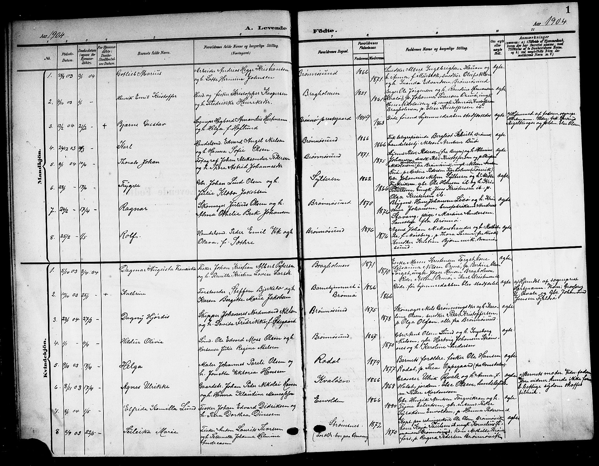 Ministerialprotokoller, klokkerbøker og fødselsregistre - Nordland, SAT/A-1459/813/L0214: Parish register (copy) no. 813C06, 1904-1917, p. 1