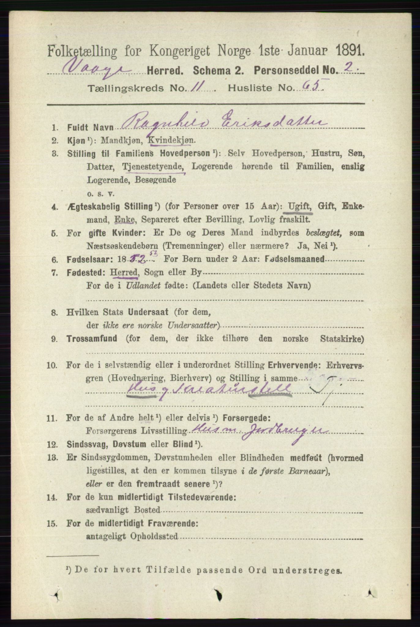 RA, 1891 census for 0515 Vågå, 1891, p. 7200