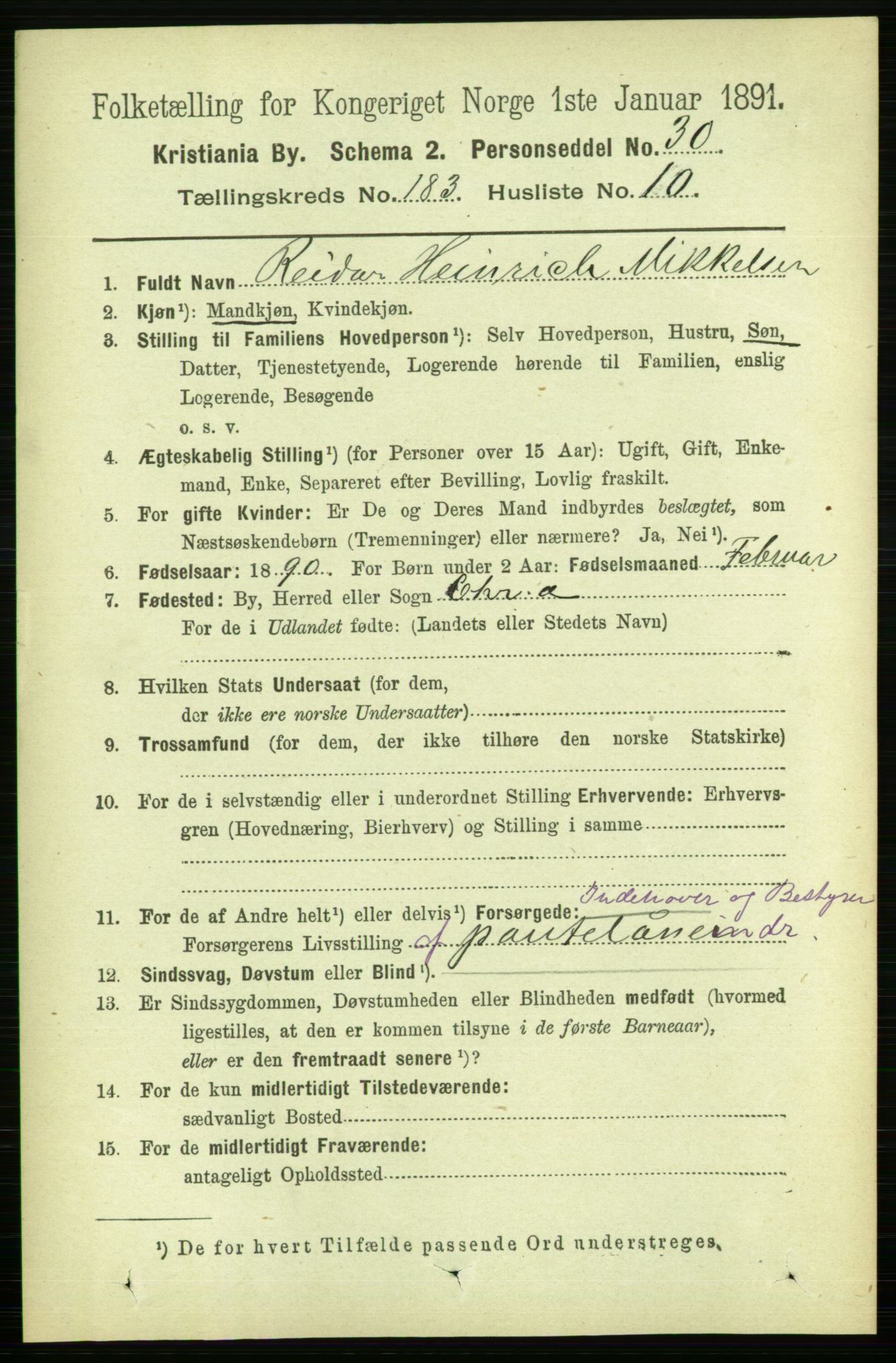 RA, 1891 census for 0301 Kristiania, 1891, p. 109714