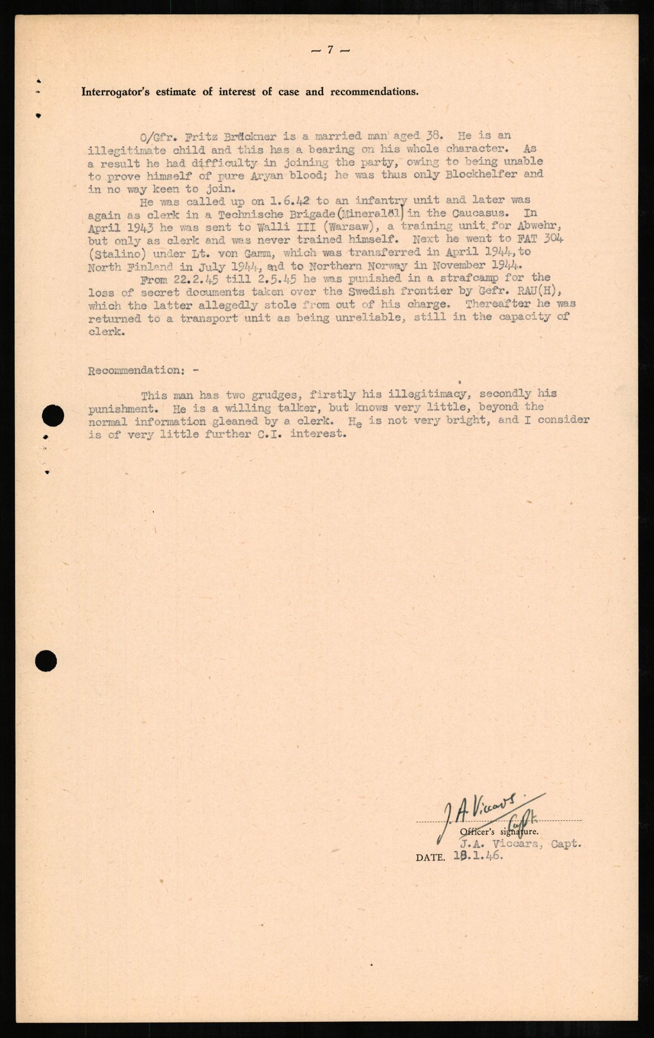 Forsvaret, Forsvarets overkommando II, AV/RA-RAFA-3915/D/Db/L0004: CI Questionaires. Tyske okkupasjonsstyrker i Norge. Tyskere., 1945-1946, p. 404