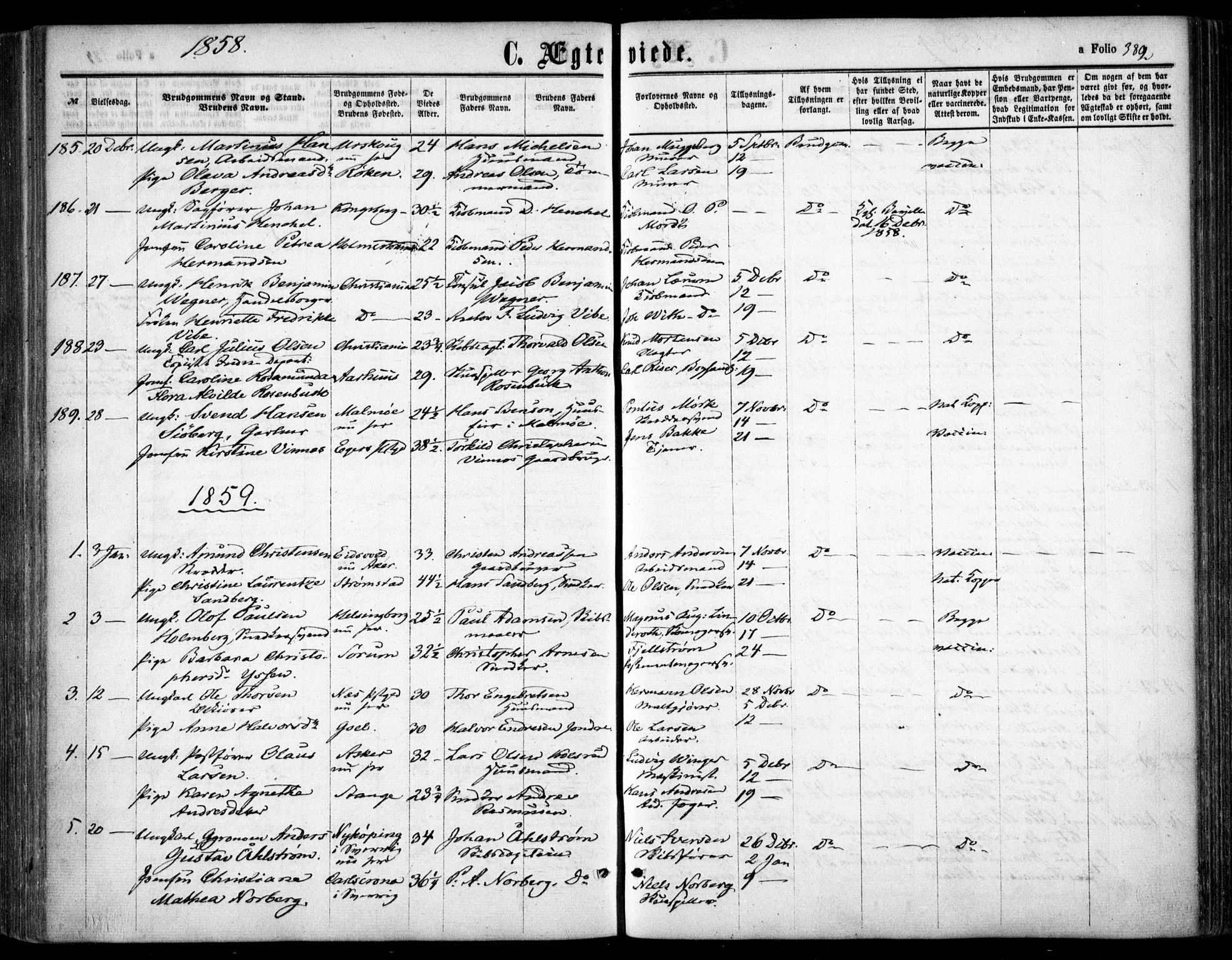 Oslo domkirke Kirkebøker, SAO/A-10752/F/Fa/L0020: Parish register (official) no. 20, 1848-1865, p. 382