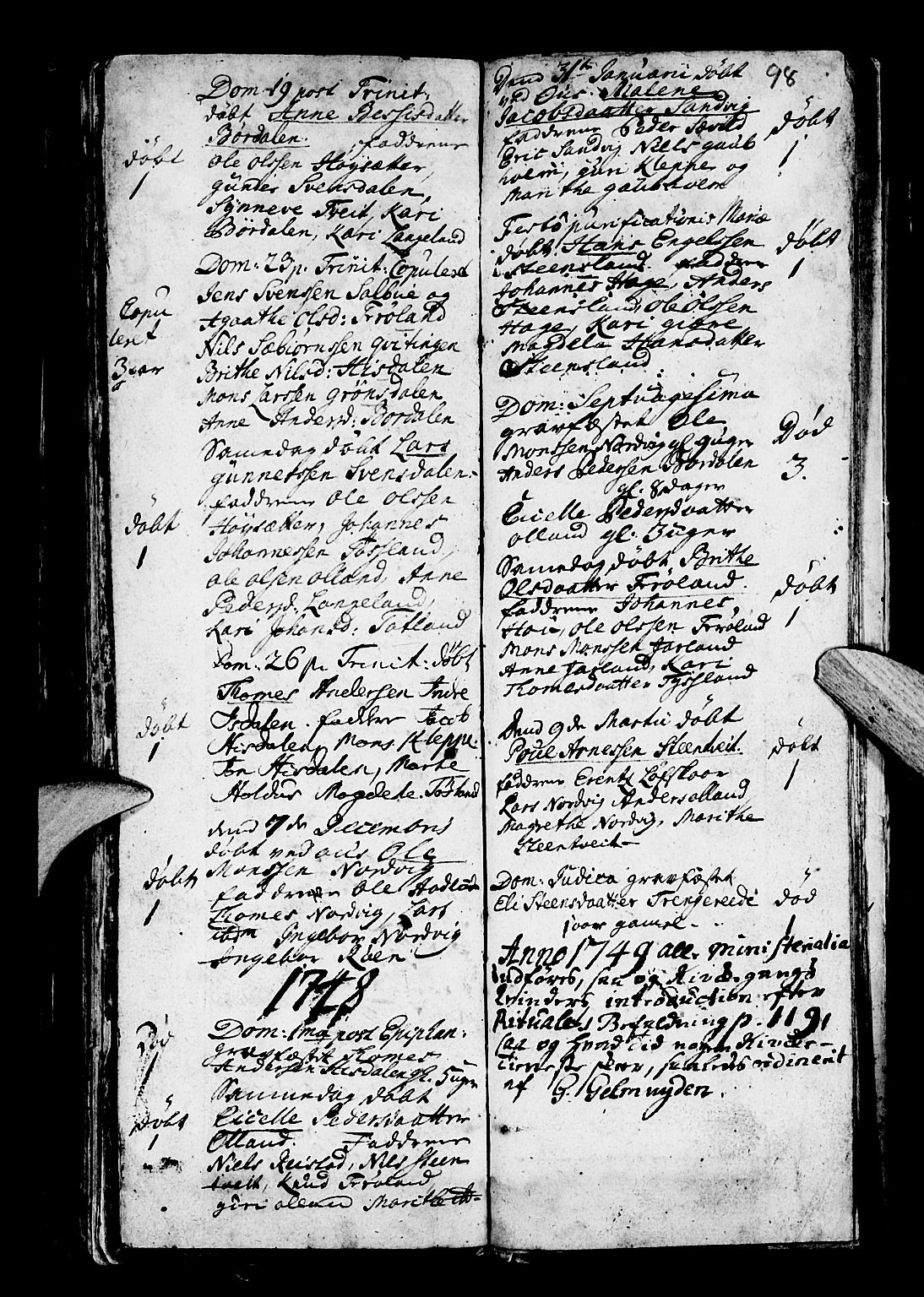Os sokneprestembete, SAB/A-99929: Parish register (official) no. A 4, 1669-1760, p. 98