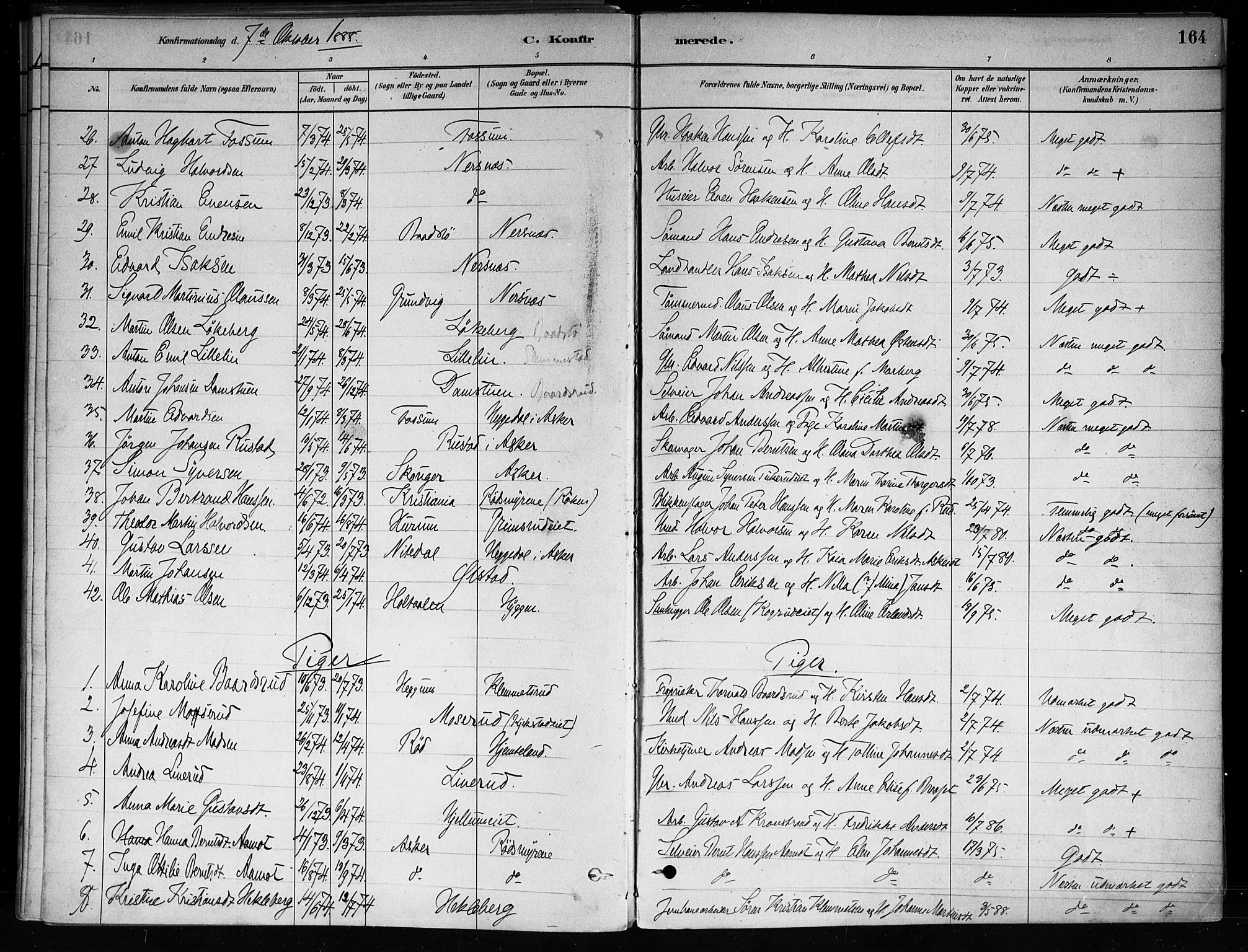 Røyken kirkebøker, SAKO/A-241/F/Fa/L0008: Parish register (official) no. 8, 1880-1897, p. 164