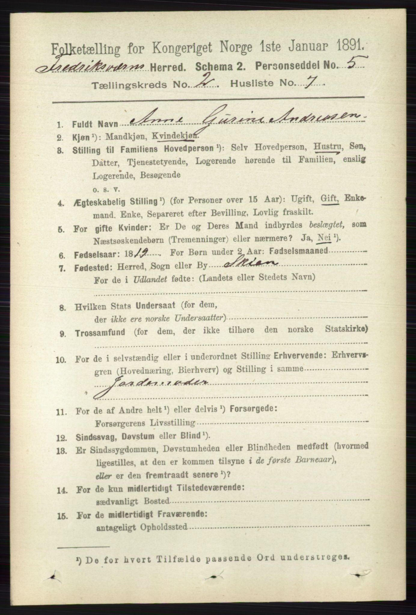 RA, 1891 census for 0798 Fredriksvern, 1891, p. 287