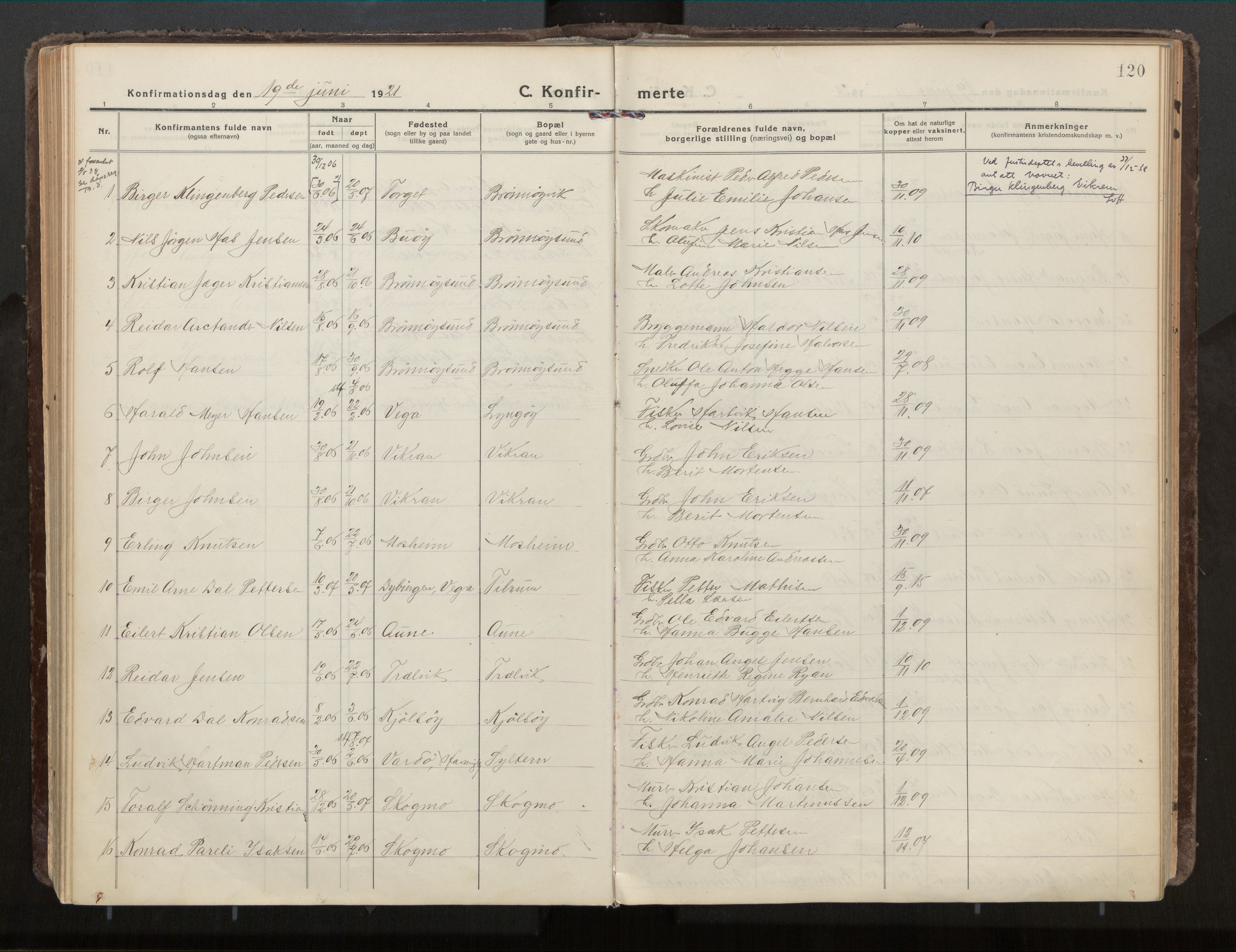 Ministerialprotokoller, klokkerbøker og fødselsregistre - Nordland, AV/SAT-A-1459/813/L0207a: Parish register (official) no. 813A18, 1919-1927, p. 120