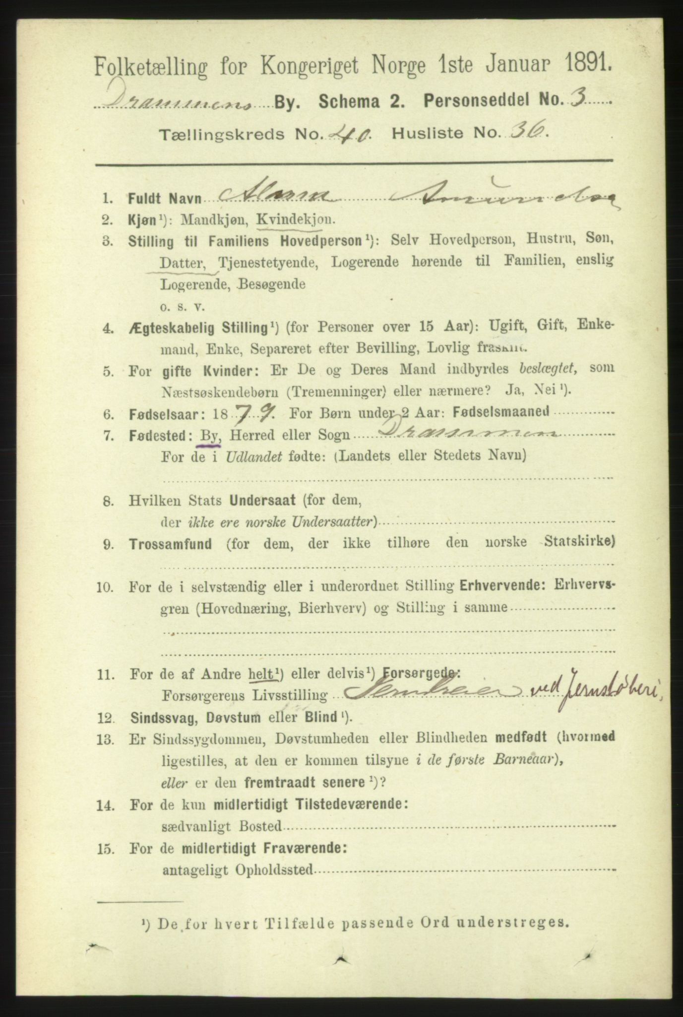 RA, 1891 census for 0602 Drammen, 1891, p. 24143