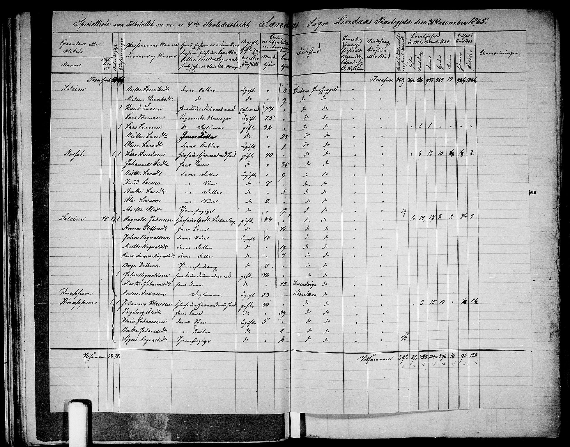 RA, 1865 census for Lindås, 1865, p. 43